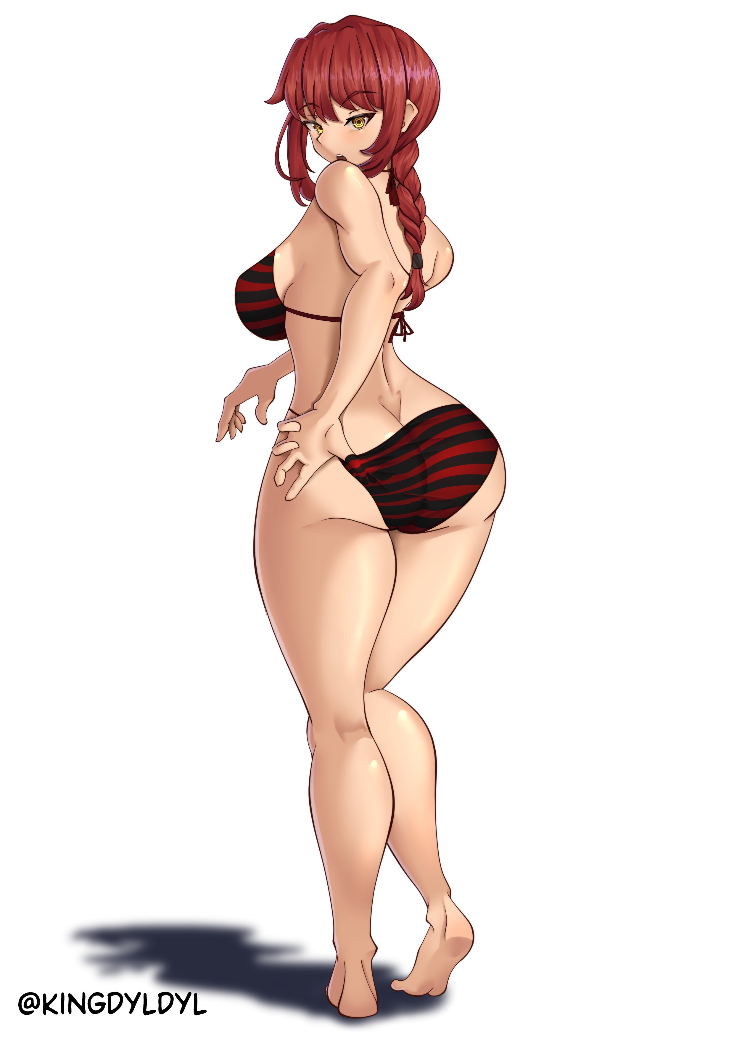 1girls, ass, bikini, braided hair, breasts, chainsaw man, eye contact, female, female focus, female only, kingdyldyl, long hair, looking at viewer, makima (chainsaw man), orange eyes, red hair, solo, standing, thick thighs, thighs