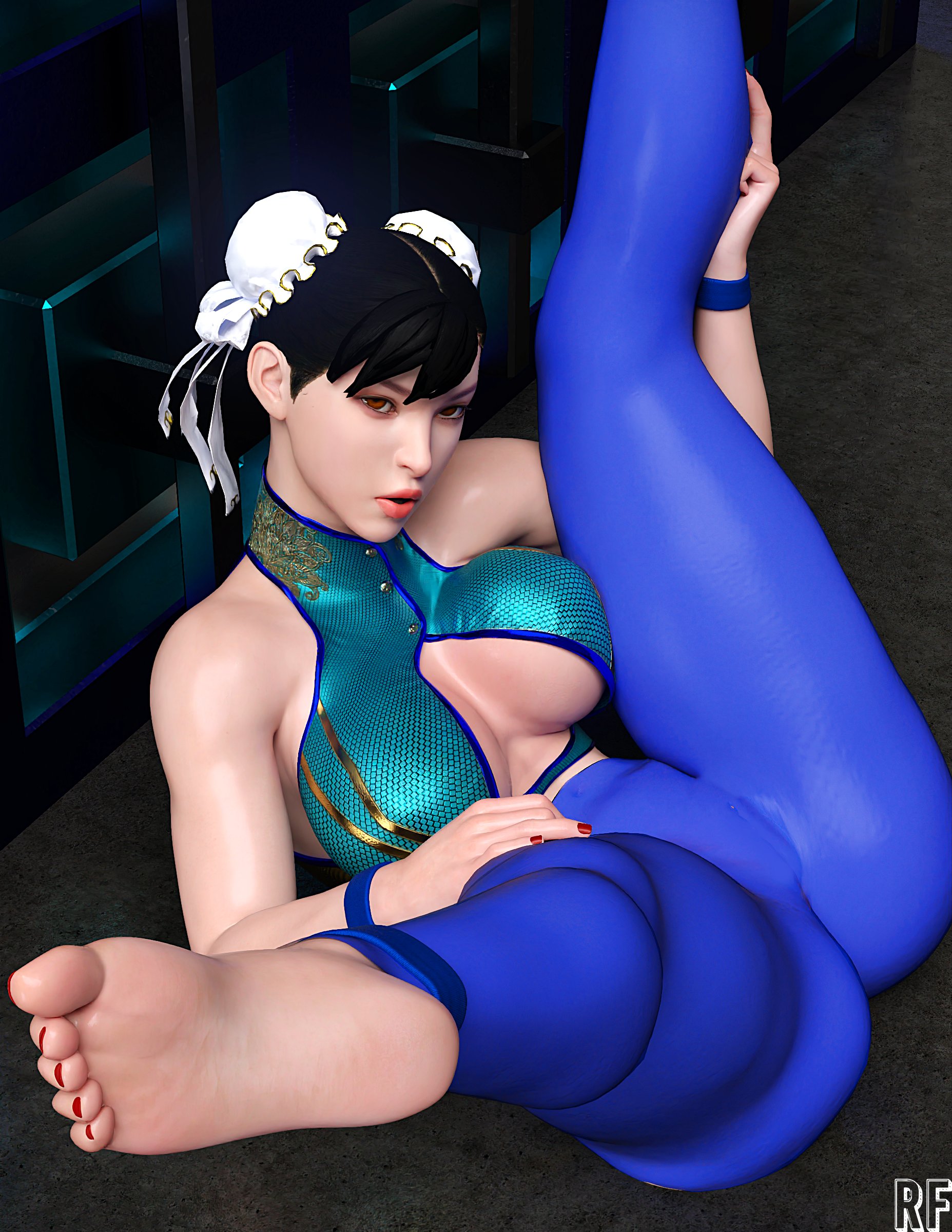 1girls, 3d, absurd res, big breasts, breasts, capcom, chun-li, feet, female, female only, hi res, mature female, milf, rude frog, soles, solo, street fighter, thick thighs, tights