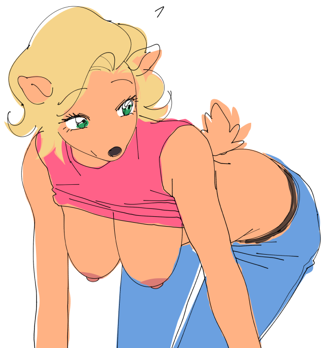 activision anthro bent_over blonde_hair bottomwear breasts clothing crash_(series) denim denim_clothing female fur hair jeans nipples pants shirt solo tawna_bandicoot topwear video_games watatanza