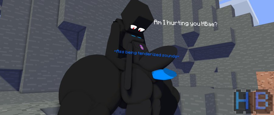 2boys 3d 3d_(artwork) big_ass big_balls big_penis blue_eyes blue_penis dialogue enderman femboy hb_(hb_the_ender) hbtheender male_only minecraft mountain outside text thick_thighs watermark