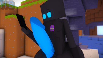 3d 3d_(artwork) big_ass big_penis blue_eyes blue_penis cave enderman femboy hb_(hb_the_ender) hbtheender holding_object male_only minecraft outside phone watermark