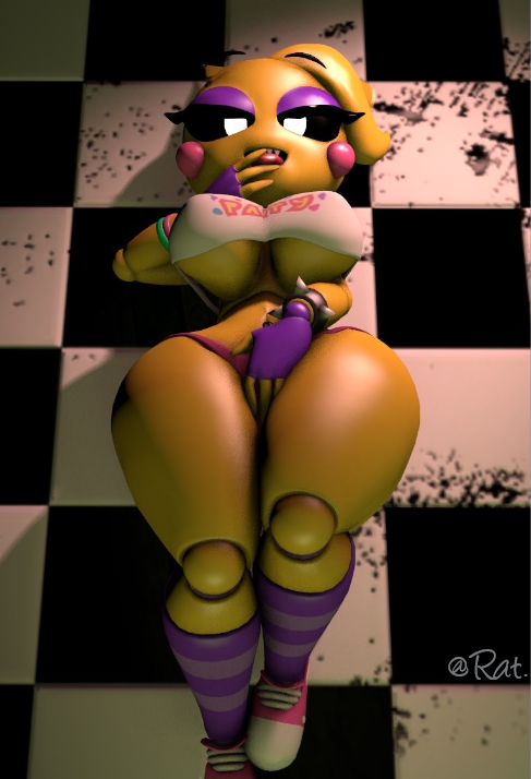 3d five_nights_at_freddy's glowing_eyes laying_down laying_on_floor on_back on_floor original_artwork panties rat. solo touching_self toy_chica_(eroticphobia) toy_chica_(fnaf)