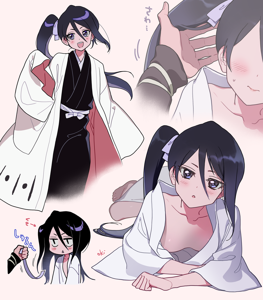 1girls abarai_renji black_hair bleach blush haori kimono kuchiki_rukia milf oki_niha_hana petite renji_abarai small_breasts tied_hair