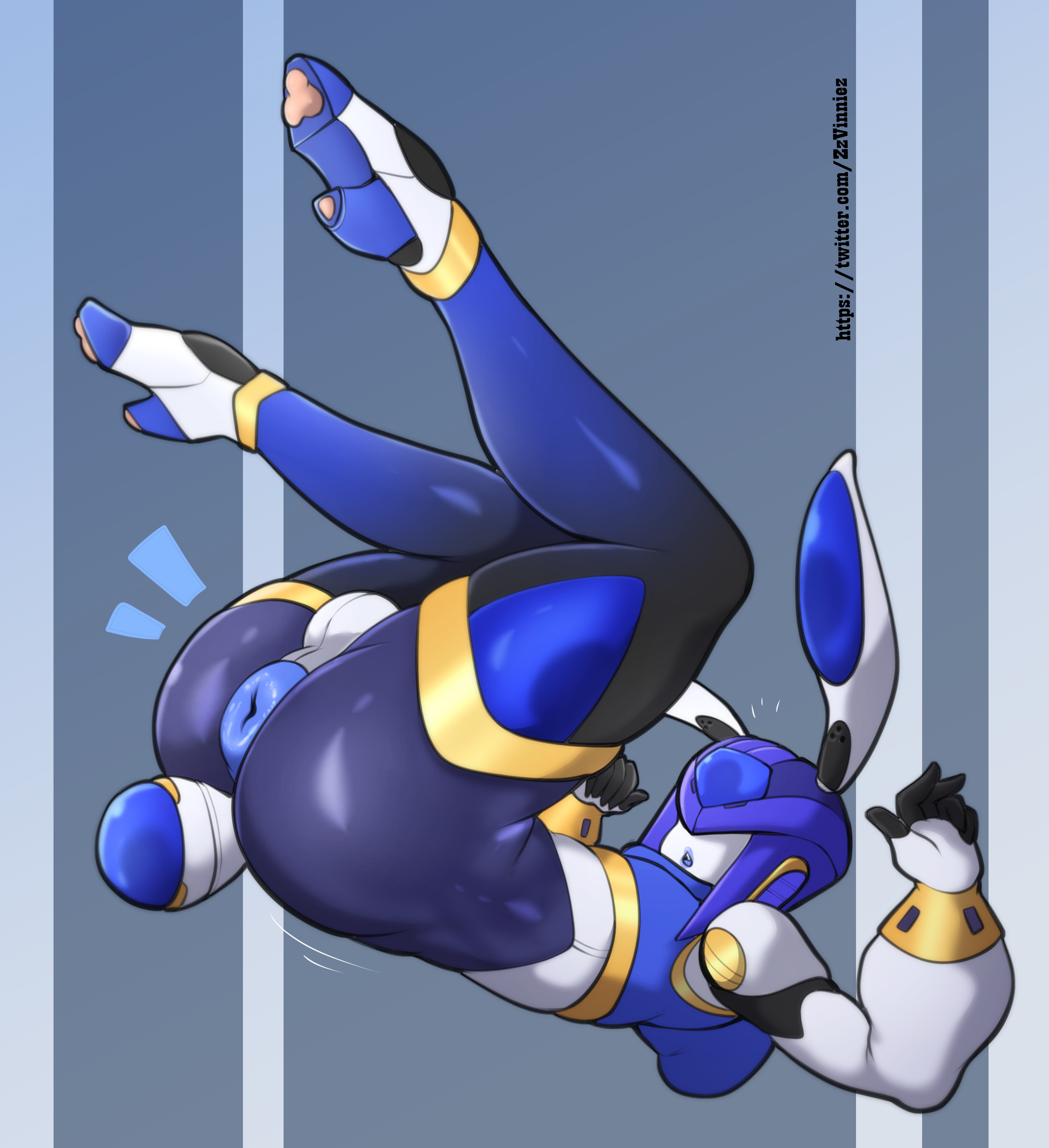 1boy, anus, blue anus, blue tongue, bulge, bunny boy, bunny ears, femboy, lapi (zzvinniezz), male, no eyes, no humans, original, original character, puffy anus, robot, robot humanoid, simple background, trap, wide hips, zzvinniezz