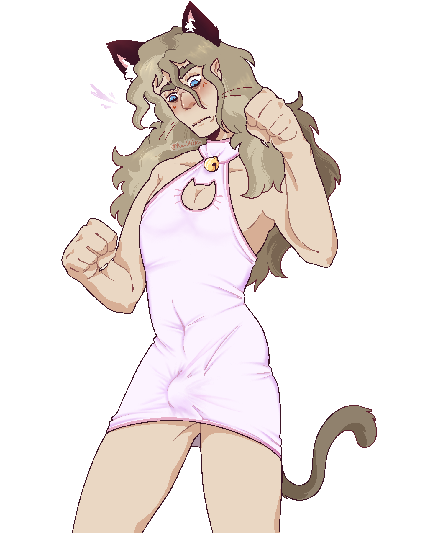 blue eyes, bulge, cat boy, catboy, emperor belos, femboy, femboy dilf, long hair, male, male only, philip wittebane, smooth skin, the owl house, tight clothing, white background