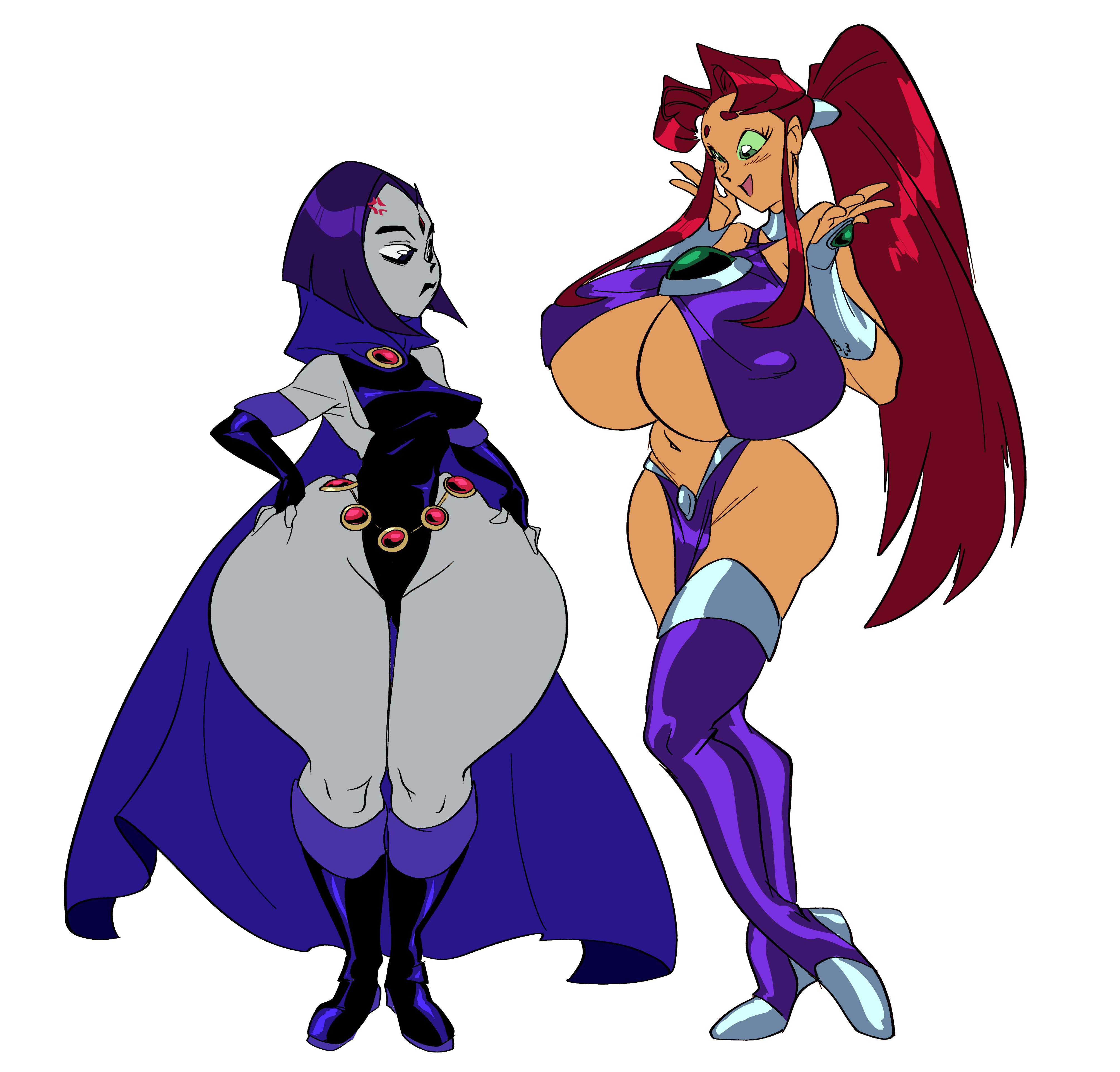 2girls, alternate breast size, ass, ass bigger than breasts, ass vs breasts, boots, bottom heavy, breast envy, breasts, breasts bigger than ass, cartoon network, comparing, dc, dc comics, fat thighs, female, female only, huge ass, huge breasts, huge thighs, hyper ass, hyper breasts, koriand'r, large thighs, massive thighs, multiple females, multiple girls, rachel roth, raven (dc), slb, small breasts, starfire, straight hair, tagme, teen titans, thick, thick thighs, top heavy, wide hips