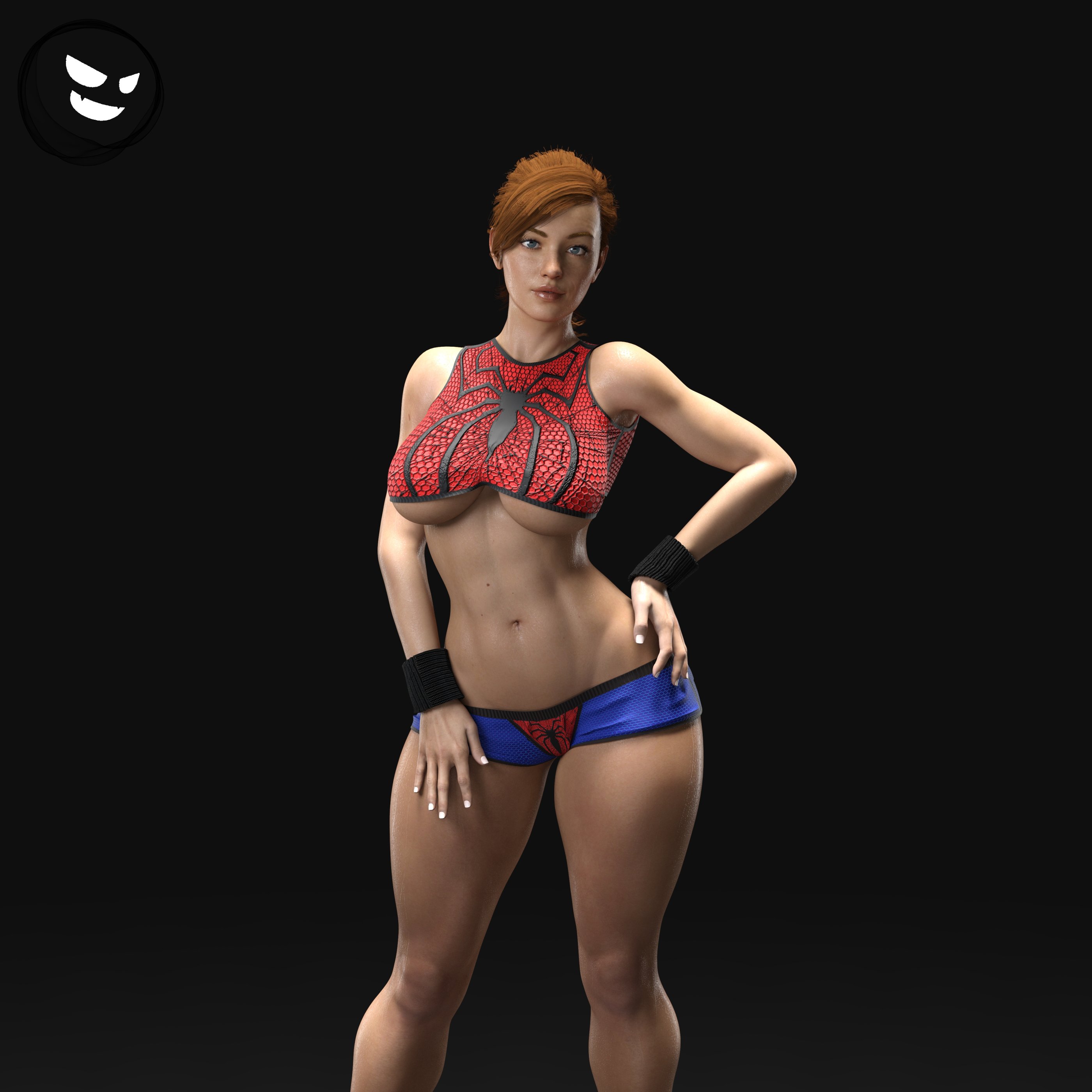 1girls, 3d, abs, big breasts, breasts, female, female only, gm studios, insomniac games, marvel, marvel comics, mary jane watson, mary jane watson (insomniac), red hair, short shorts, shorts, solo, spider-man (ps4), spider-man (series), sports bra, sportswear, thick thighs, underboob, wide hips