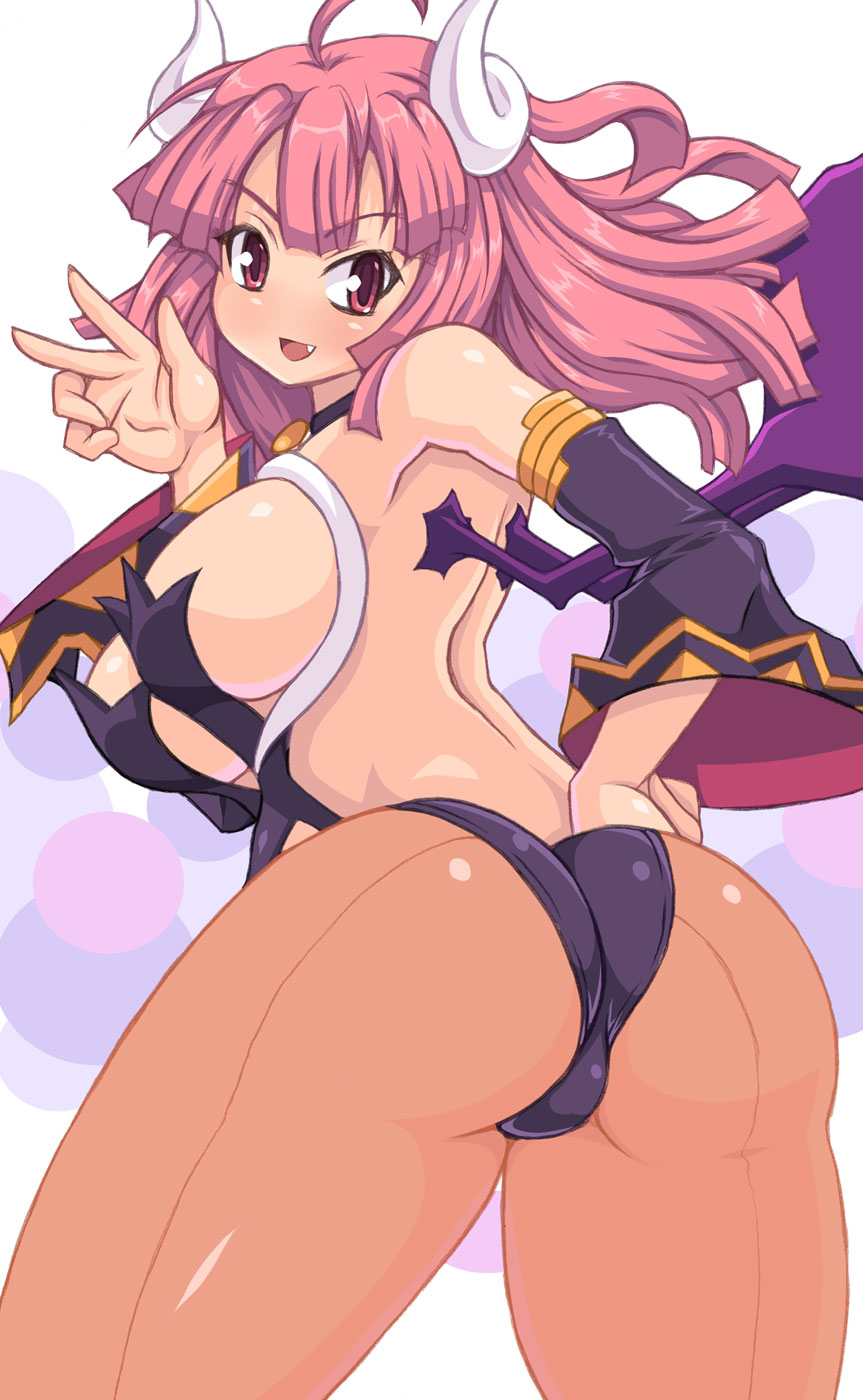 alternate_version_available ass behind_view breasts demon demon_girl demon_horns demon_wings kihaiu la_pucelle_tactics large_breasts nippon_ichi_software overlord_priere priere skimpy_clothes