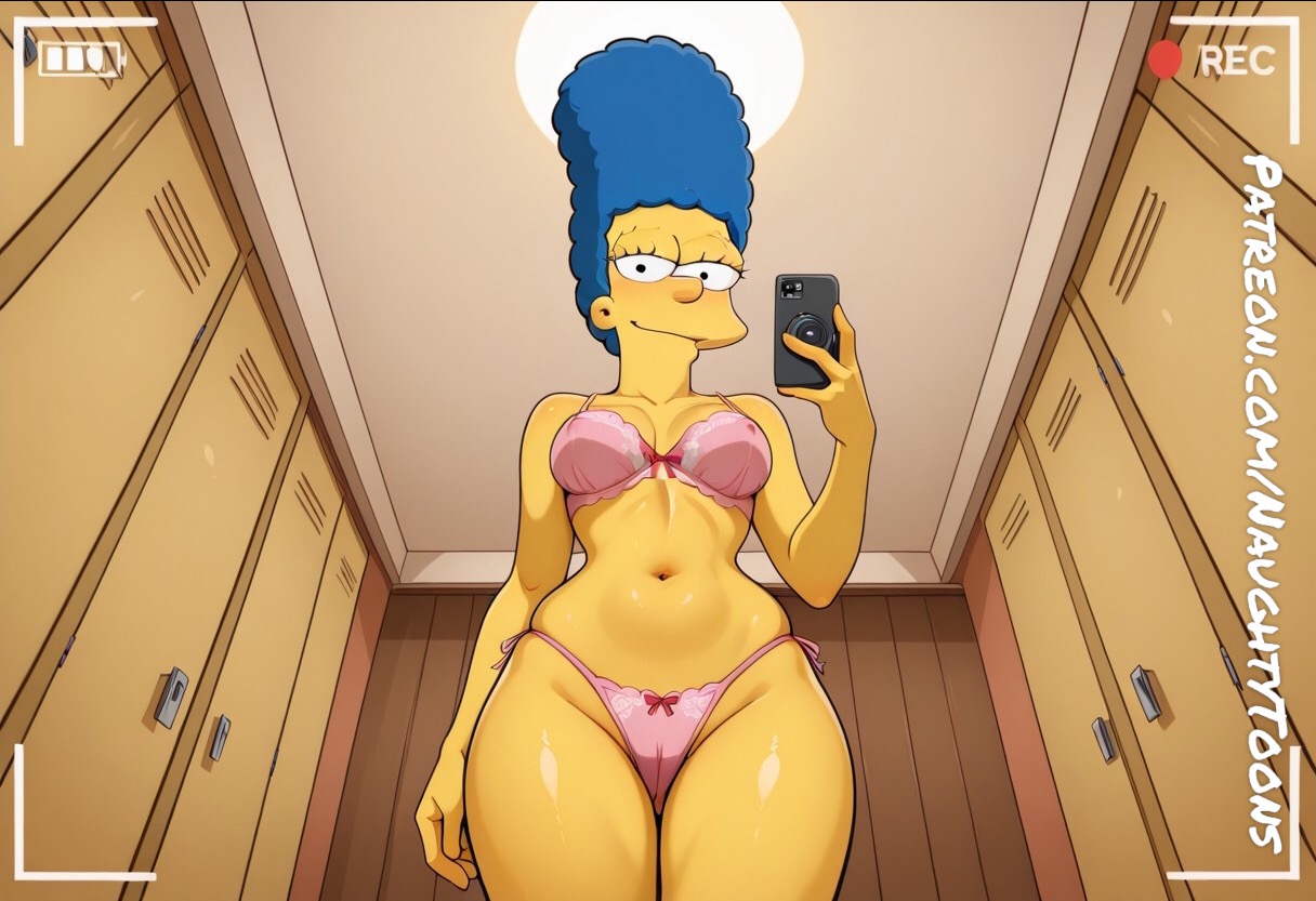 ai generated, lace, lingerie, locker, locker room, marge simpson, self upload, selfie, sexy, sexy pose, simpsons, the simpsons