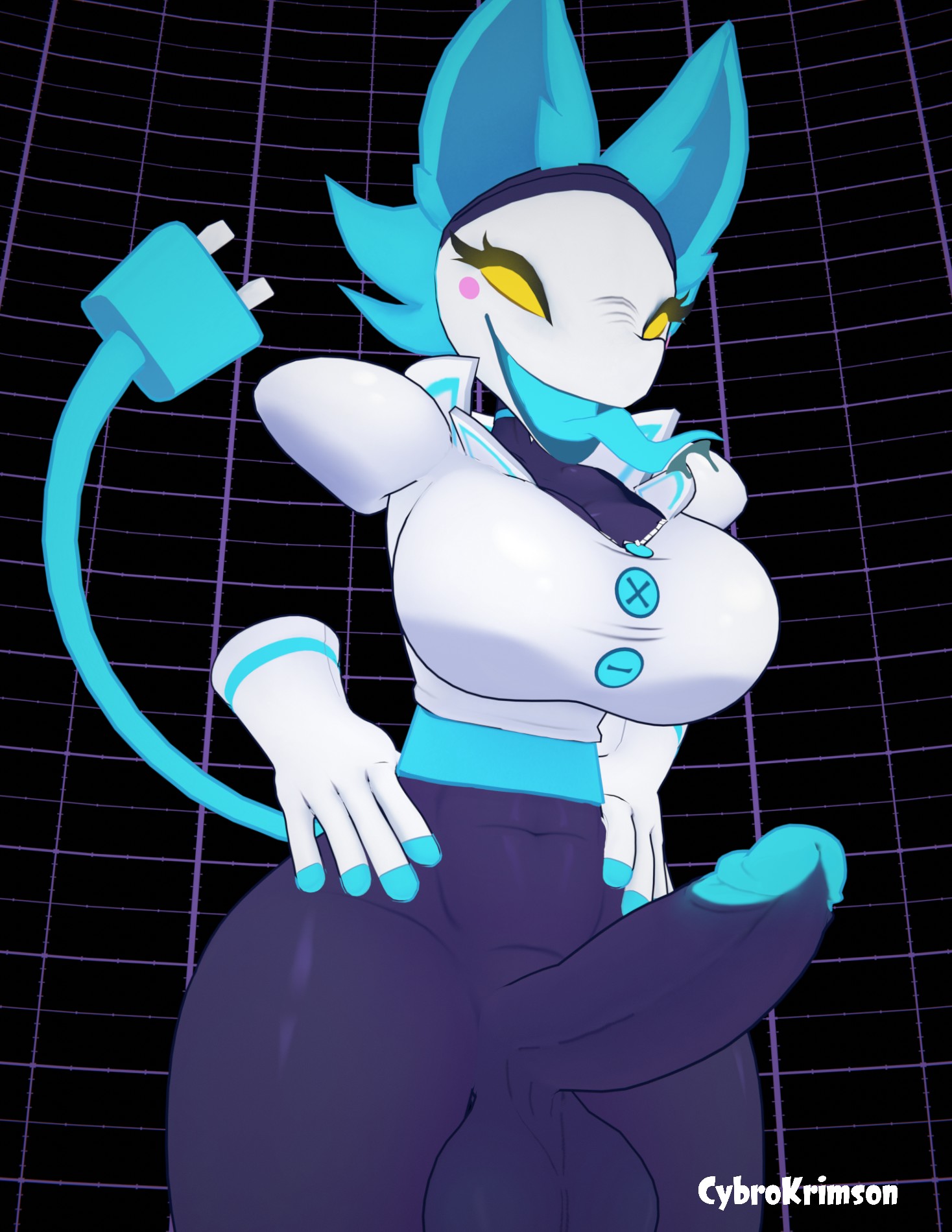 3d, big breasts, big penis, blender, breasts, cybrokrimson, deltarune, futa only, futanari, intersex, penis, tagme, tasque manager (cryptiacurves), tasque manager (deltarune)