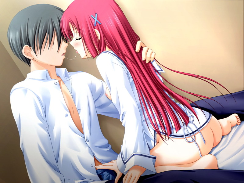 2011 asakura_jun'ichi asakura_junichi ass barefoot blush booty bottomless couple crotch_grab da_capo feet game_cg long_hair nipples open_clothes open_mouth open_shirt red_hair saliva saliva_trail shirakawa_kotori sitting