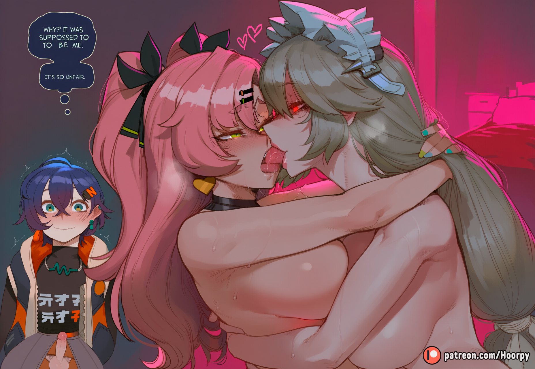 2futas, 3girls, abs, ai generated, alexandrina sebastiane, aroused, aroused face, athletic, athletic female, balls, bed, bedroom, belle (zenless zone zero), big ass, big breasts, big butt, big thighs, blue eyes, blue hair, blush, breast press, breast squeeze, breasts, caption, clothed, clothing, comic, comic page, comics, completely naked, completely naked female, completely nude, completely nude female, completely nude futa, completely nude futanari, curvy, curvy body, curvy female, curvy figure, cute, cute face, drool, drooling, embarrassed, embarrassed female, english, english text, female, female/female, female/futa, french kiss, french kissing, futa on female, futa with female, futa/female, futanari, green eyes, grey hair, heart, heart symbol, hoorpy, hourglass figure, hoyoverse, hug, indoors, kissing, lesbian kiss, mihoyo, naked, naked female, naked futa, nervous, nervous smile, netorare, nicole demara, ntr, nude, nude female, nude futa, nude futanari, patreon, patreon logo, patreon username, penis, penis out, petite, petite body, petite breasts, petite female, pink hair, red eyes, saliva, saliva string, saliva trail, sexy, sexy body, sexy pose, shaking, shy, small penis, smaller female, standing, story, sweat, sweating, sweaty, sweaty body, testicles, text, thick thighs, thighs, tongue, tongue out, trembling, voluptuous, voluptuous female, watch, watching, yuri, zenless zone zero