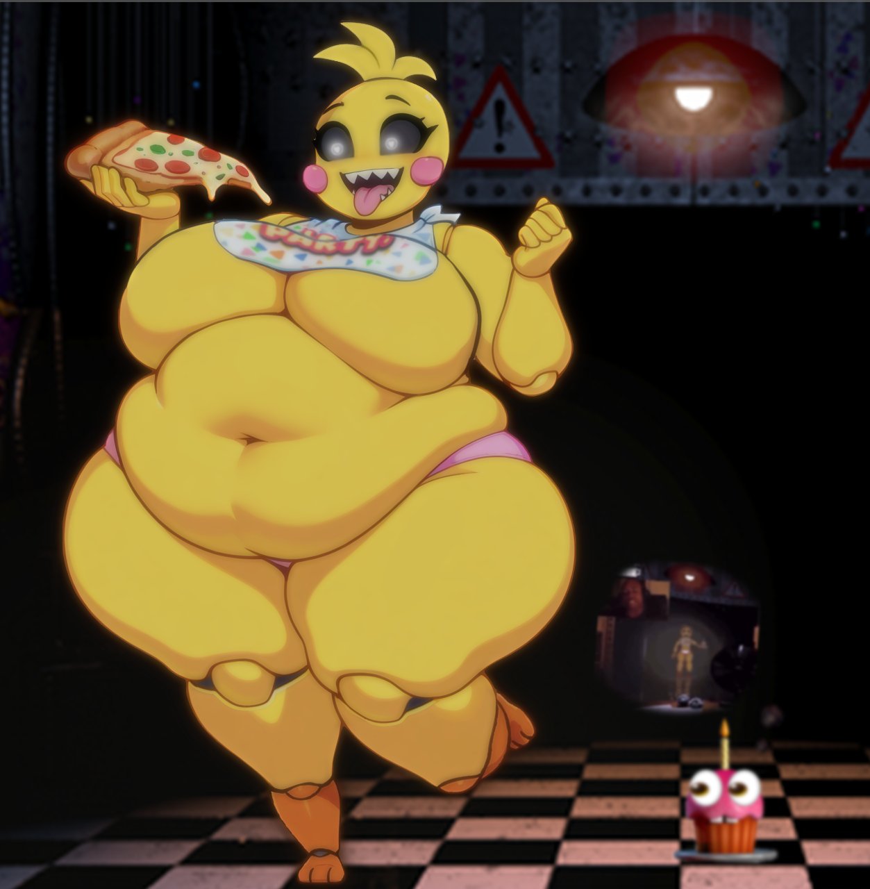 1girls, animatronic, animatronic female, beeslime, chicken, chicken girl, eating, eyes emoji, fat, fat female, female, five nights at freddy's, five nights at freddy's 2, fnaf, let's take a look (meme), meme reference, obese, obese female, overweight, overweight female, phasianid, pizza, robot, robot girl, scottgames, slimespider1, solo, toy chica (fnaf), yellow, yellow skin