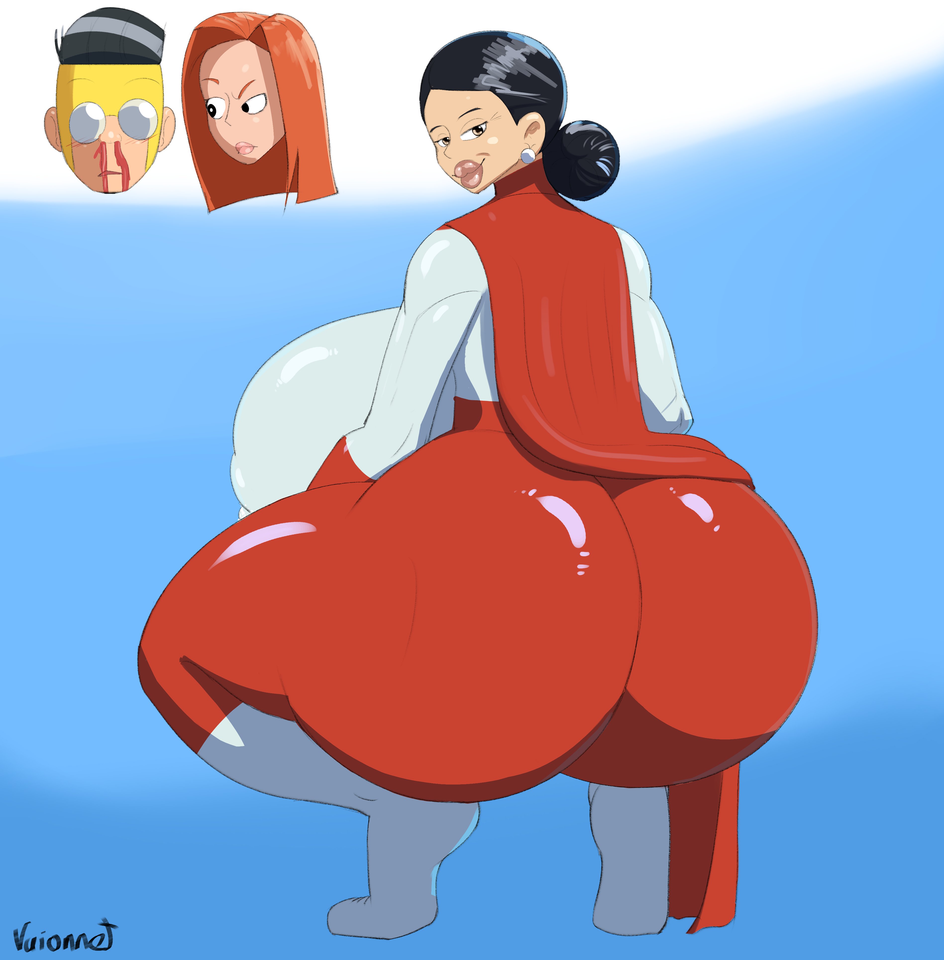 ass bigger than head, ass body, atom eve, debbie grayson, female, ginger, hyper breasts, invincible, invincible (tv series), mark grayson, milf, omni-man (cosplay), omni-man pose, orange hair, red hair, redhead, tagme, vaionnet