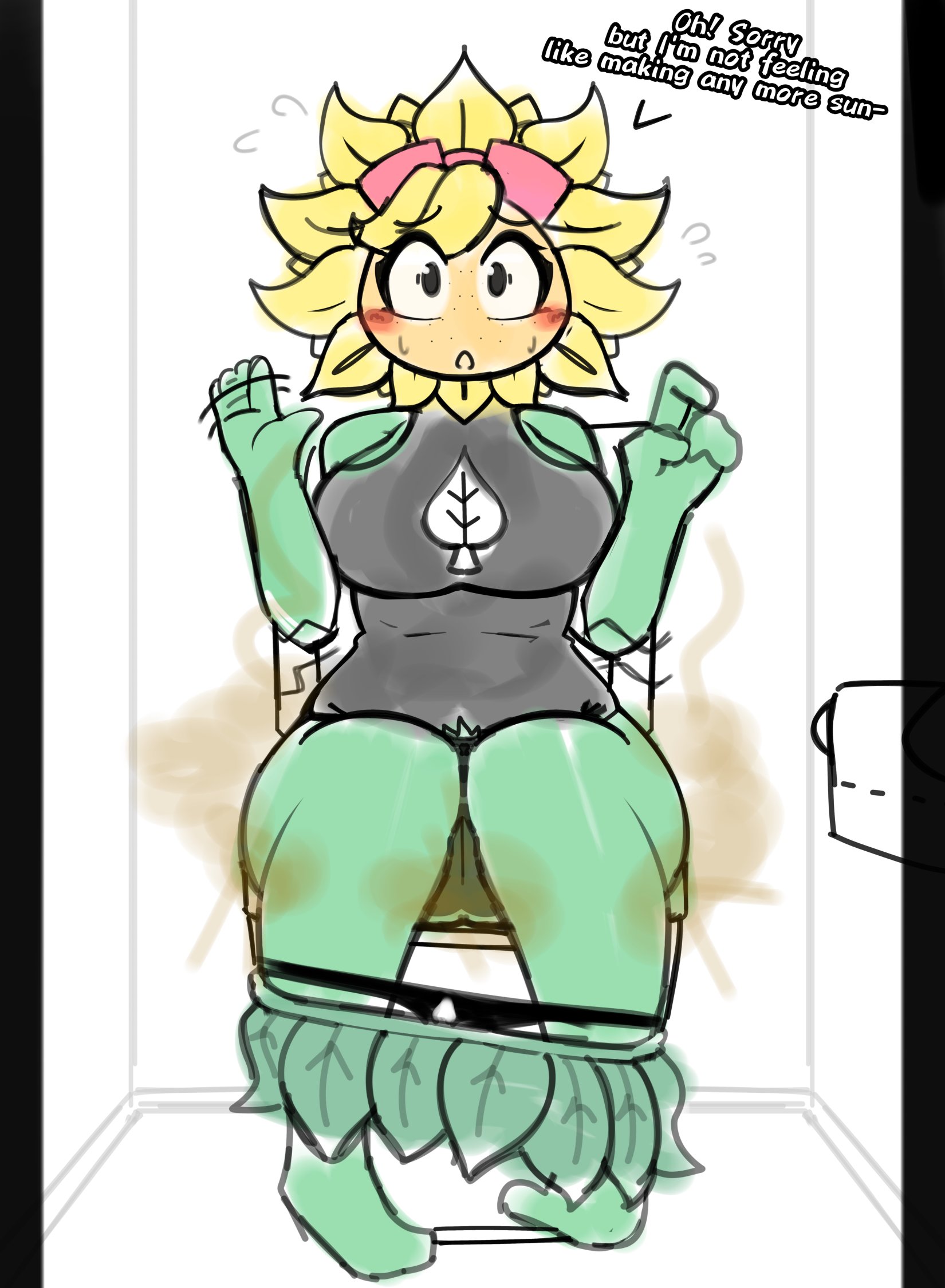 1girls, anthro, anthrofied, ass, breasts, fart, fart fetish, female, flora fauna, on toilet, plant, plant girl, plant humanoid, plantie, plants vs zombies, popcap games, pussy, pvz, sillynamie, solar flare (pvz), sunflower (pvz), toilet