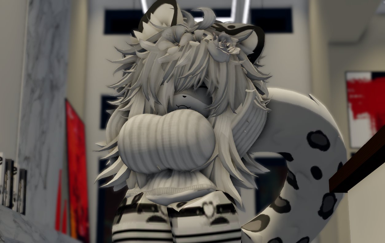 1girls, 3d, artist request, clothing, different angle, furry, roblox, robloxian, snow leopard, source request, tagme, thighhighs, thighs, turtleneck, turtleneck sweater, white hair, white turtleneck sweater