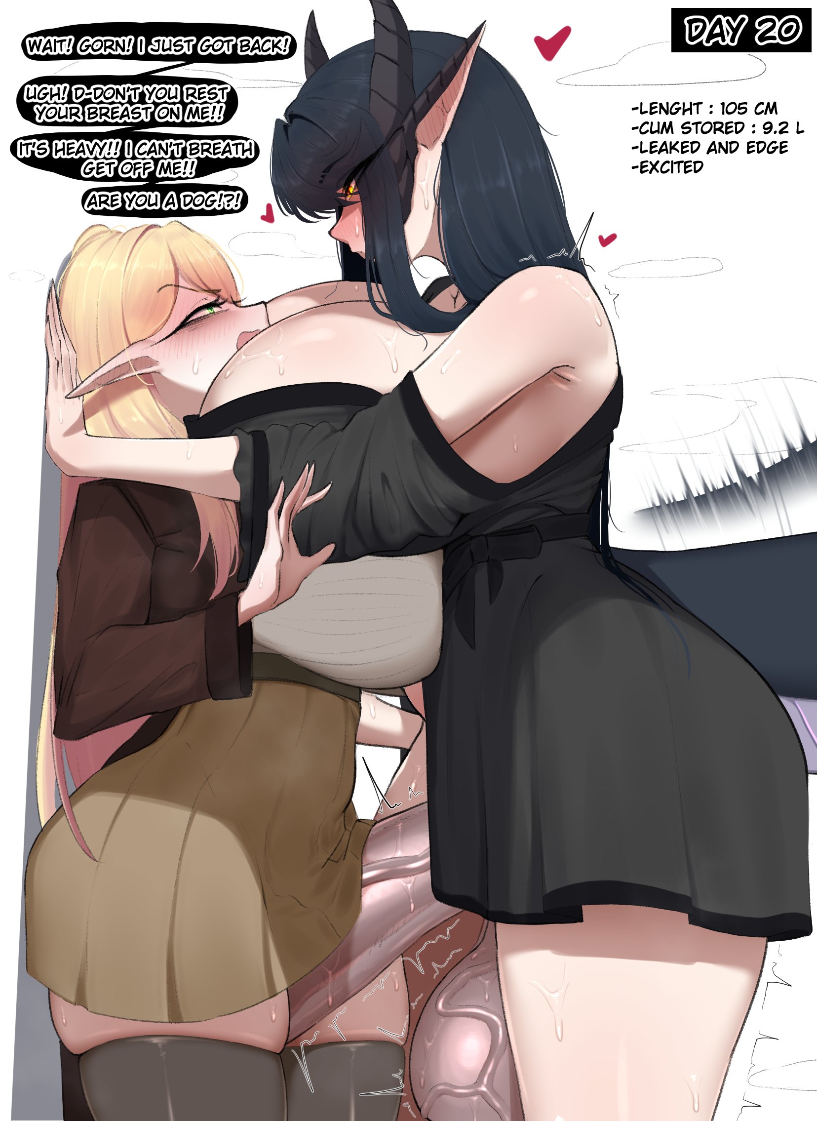 1futa, 2025, animal ears, animal humanoid, animal tail, balls, ballsack, bangs, big balls, big cock, big ears, big penis, big testicles, black hair, blush, breast size difference, cock, commentary, curvaceous, curvaceous figure, curves, curvy, curvy body, curvy figure, curvy hips, curvy thighs, dialogue, dick, dragon, dragon girl, dragon horns, dragon humanoid, dragon tail, elf, elf ears, elf female, elf girl, english, english commentary, english dialogue, english text, erect penis, erection, futa on female, futanari, genitals, gigantic cock, gigantic penis, gorn, horn, horns, huge balls, huge cock, huge testicles, hyper, hyper penis, imminent rape, imminent sex, intersex, large balls, large cock, large penis, large testicles, light skin, light-skinned futa, long ears, long hair, measurements, mira (sep), no nut november, orgasm denial, original, original character, pale skin, pale-skinned futa, penis, pent up, pointy ears, sep (artist), size difference, smooth skin, straight hair, tail, testicles, text, thick, thick hips, thick legs, thick penis, thick thighs, thighs, throbbing penis, vein, veins, veins on dick, veiny, veiny balls, veiny penis, veiny testicles, voluptuous, voluptuous futa, wide hips