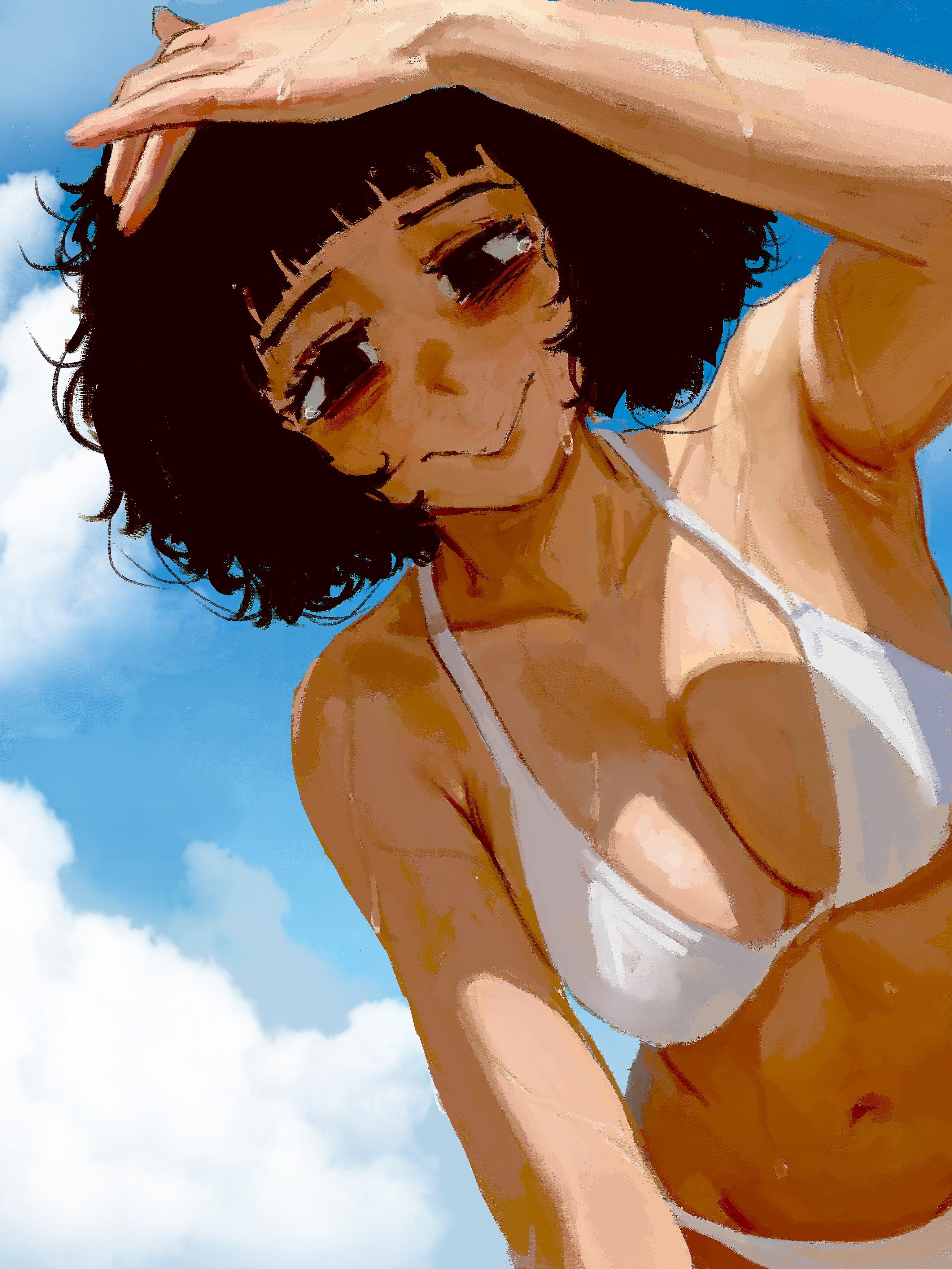 beach, breasts, casato, ellie (casato), summer, sunny, sweaty, white bikini