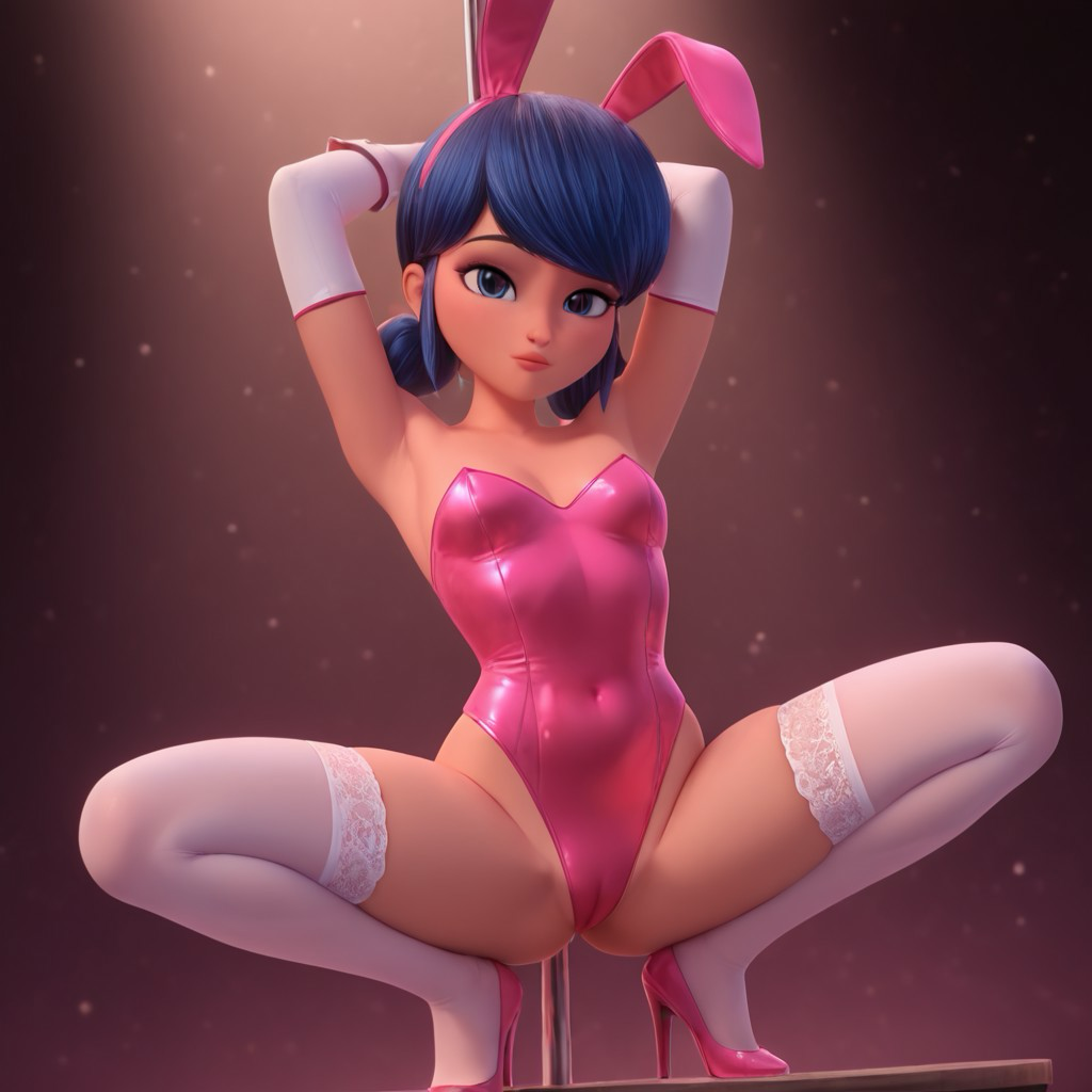 1girls, ai generated, black hair, bunny ears, bunnysuit, female, female only, high heels, ladybug (character), leotard, marinette cheng, marinette dupain-cheng, miraculous ladybug, miraculous: tales of ladybug and cat noir, short hair, solo, thighhighs