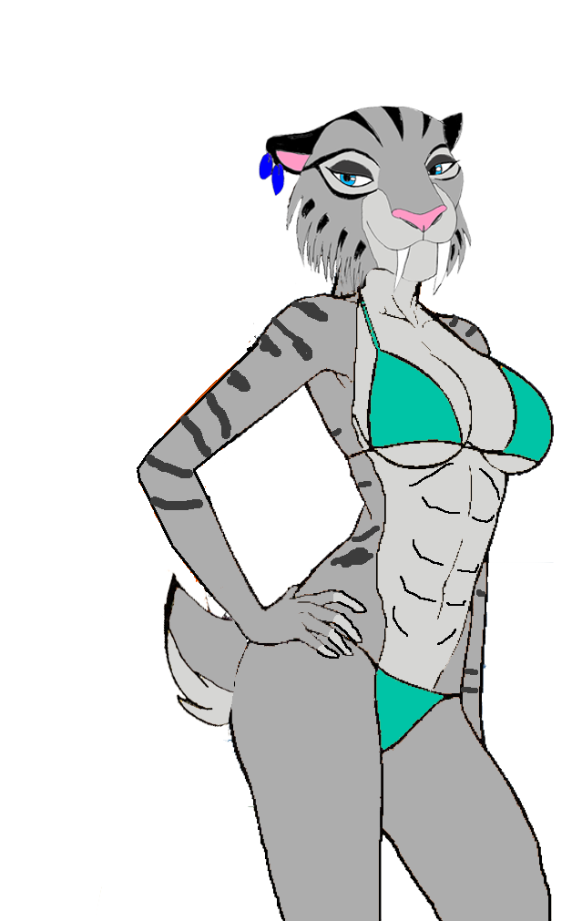 20th_century_fox alluring anthro athletic_female bikini blue_eyes blue_sky_studios breasts cebuq female female_abs fit_female ice_age_(series) ice_age_collision_course ice_age_continental_drift legs mammal posing shira_(ice_age) smilodon stripes