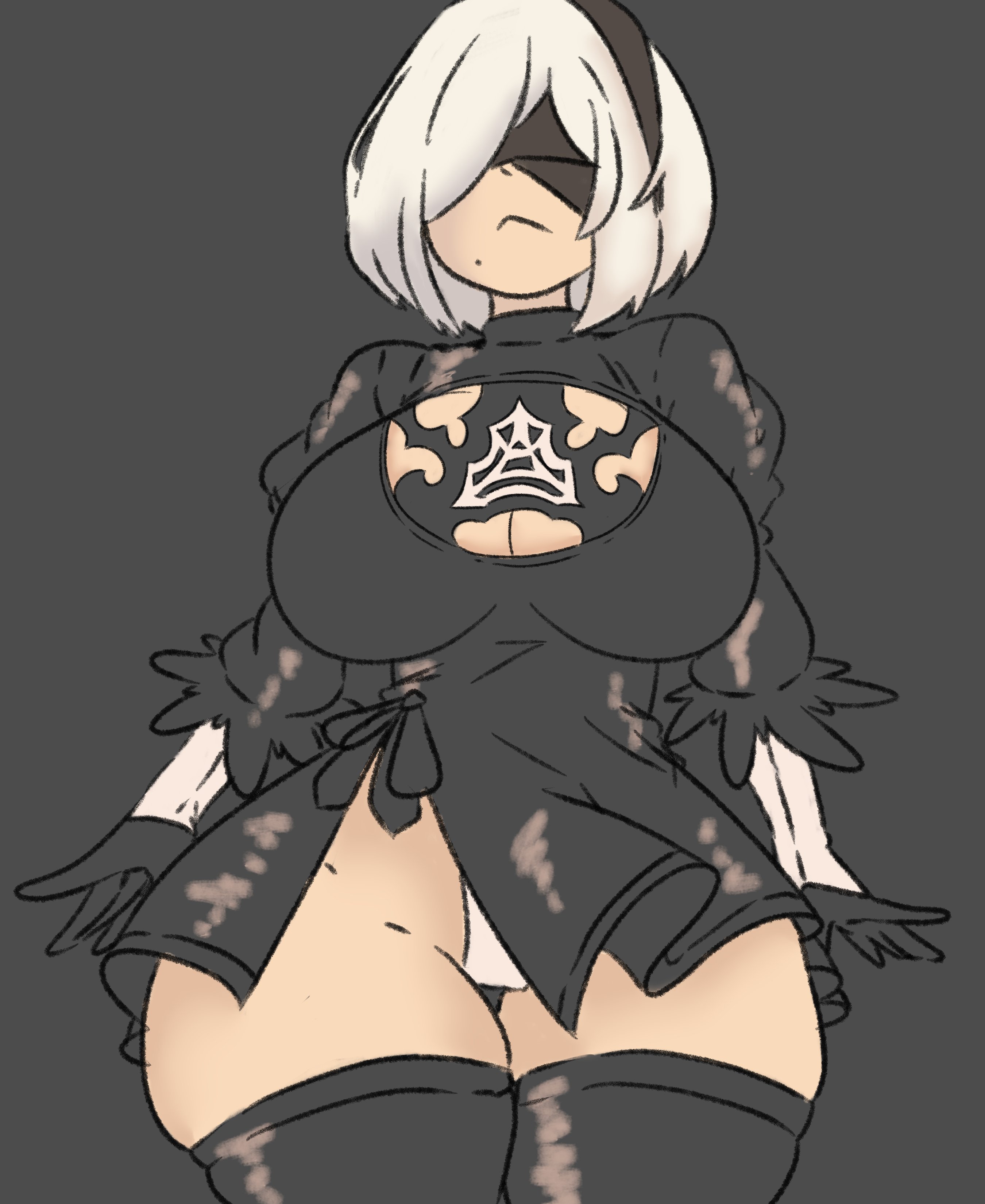 big breasts, blindfold, breasts, female, inakotho, nier: automata, tagme, thick thighs, wide hips, yorha 2b