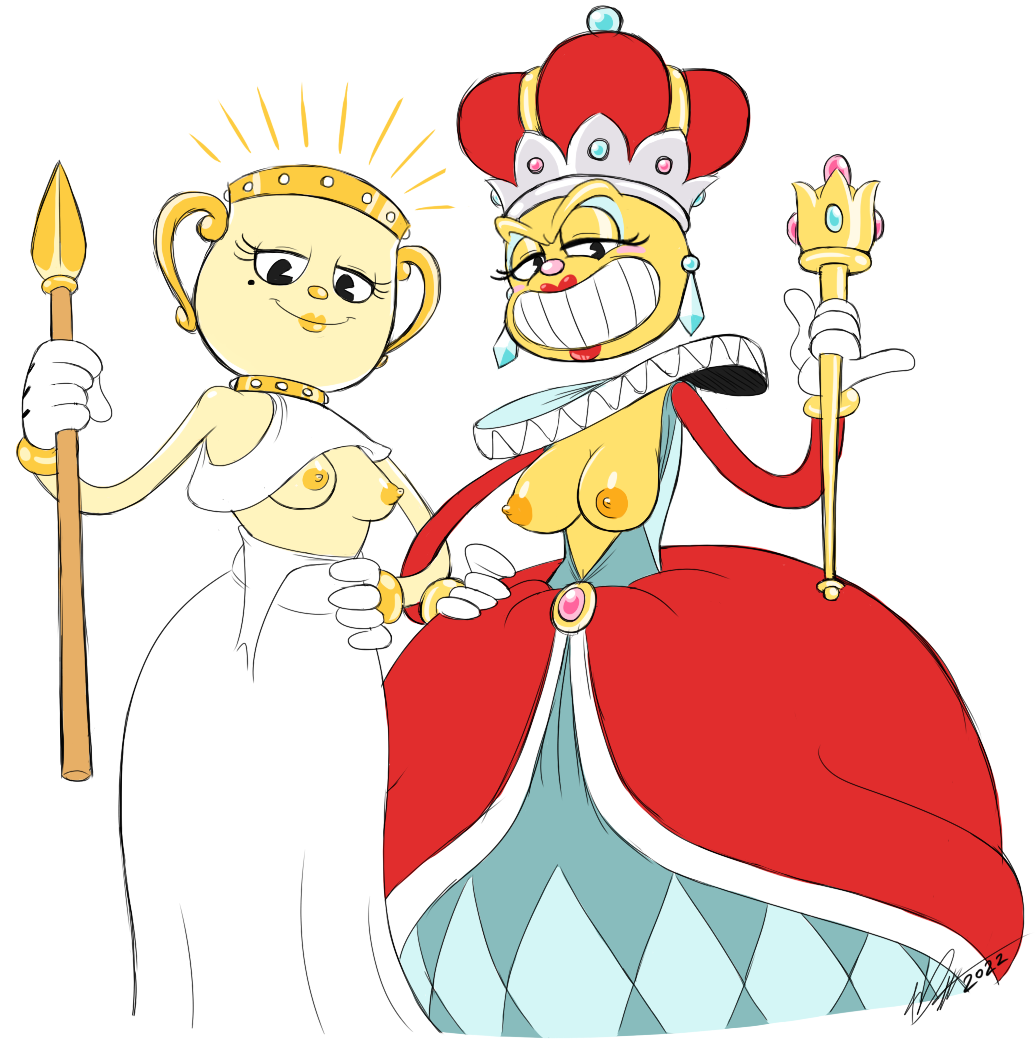 bean_smile chess_piece cuphead:_the_delicious_last_course cuphead_(game) exposed_breasts female_only first_porn_of_character goddess legendary_chalice looking_at_viewer looking_down looking_down_at_viewer ms._chalice queen scepter the_queen_(cuphead) timoteihiv