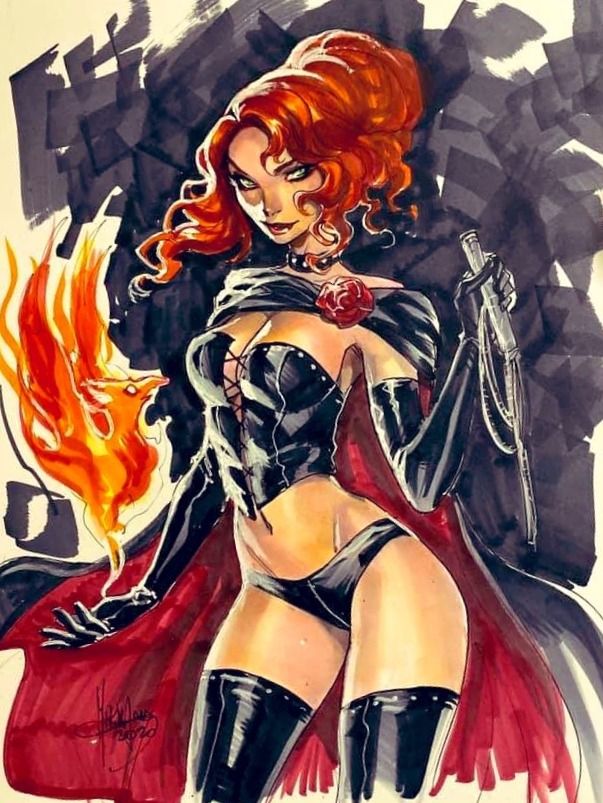 1girls black_queen female female_only flower jean_grey marvel marvel_comics mirka_andolfo orange_hair red_hair traditional_media_(artwork) x-men