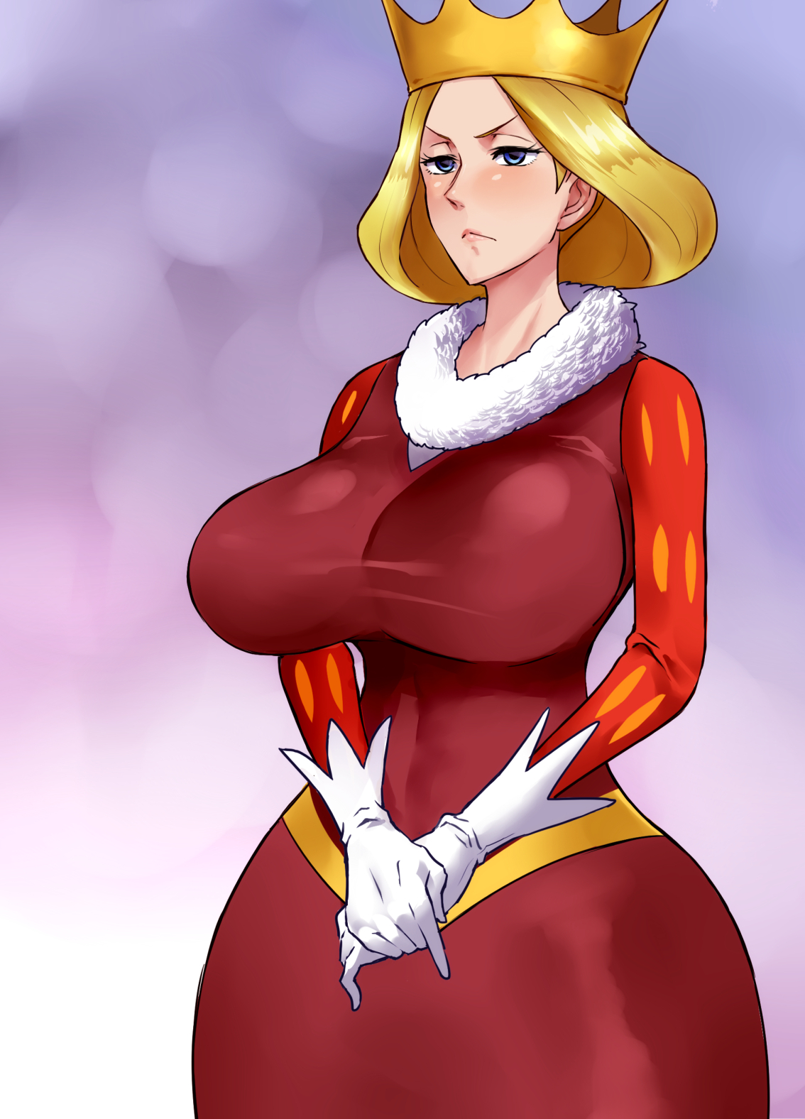 1girls, ass, big ass, big breasts, blonde female, blonde hair, blue eyes, breasts, clothed, crown, dress, female, female only, haikawa hemlen, huge breasts, human, large breasts, light skin, light-skinned female, married, mature, milf, mother, ousama ranking, queen, queen hilling, royalty, short hair, solo, wide hips
