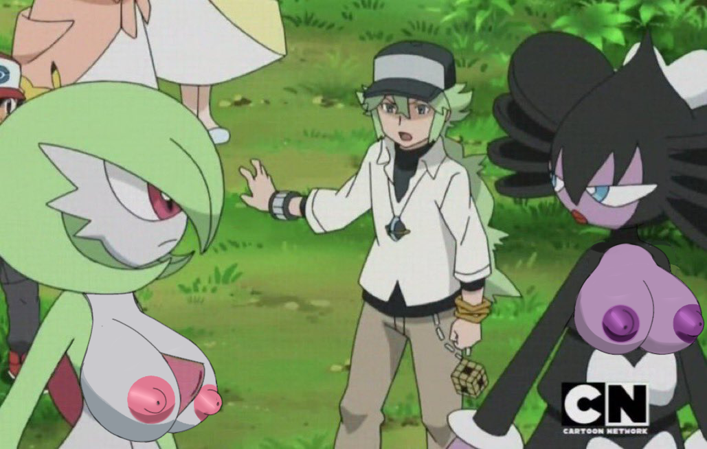 2girls big_breasts black_body breasts edit edited_screencap gardevoir gothitelle multiple_girls nintendo pink_nipples pokemon pokemon_(species) purple_nipples skurth66