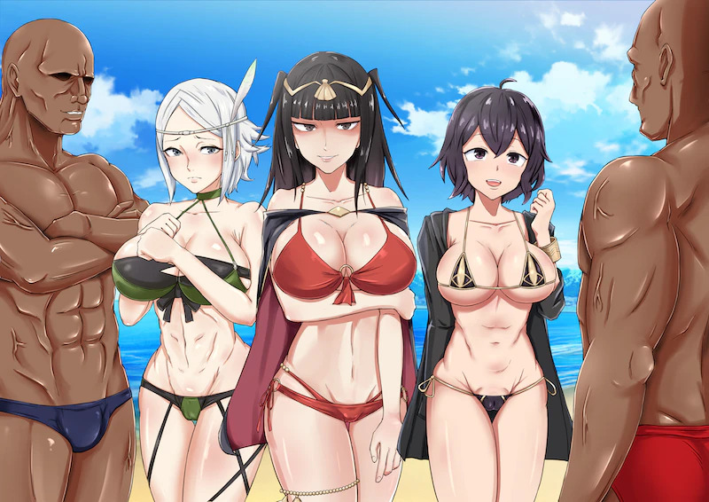 1ch 2boys 3girls abs alternate_breast_size alternate_costume bald bald_man bikini black_bikini black_hair black_speedo black_swimsuit breasts cleavage commission dark-skinned_male dark_skin daughter family female fire_emblem fire_emblem_awakening fire_emblem_heroes green_bikini green_swimsuit grey_hair huge_breasts jacket large_breasts long_hair long_hair_female male morgan_(fire_emblem) morgan_(fire_emblem)_(female) mother mother_and_daughter multiple_males muscular_male navel nintendo noire_(fire_emblem) noire_(summer)_(fire_emblem) official_alternate_costume open_jacket red_bikini red_speedo red_swimsuit short_hair_female sisters skeb_commission speedo swimsuit tharja_(fire_emblem) tharja_(summer)_(fire_emblem) tiara