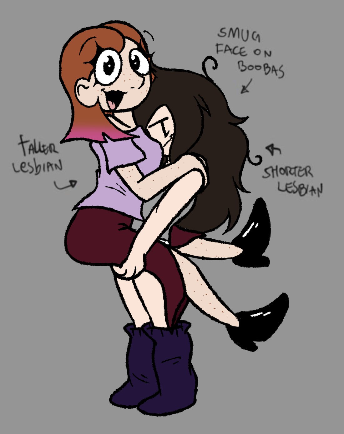 2girls carrying carrying_another carrying_partner couple cute face_in_breasts female/female female_focus female_only girl/girl had_a_dream_everyone_was_drawing_lesbian_ships_like_this_(meme) harukohahrr lesbian lesbian_couple lesbians love lovers msharuko msharuko_(persona) piper_(msharuko) safe wholesome yuri