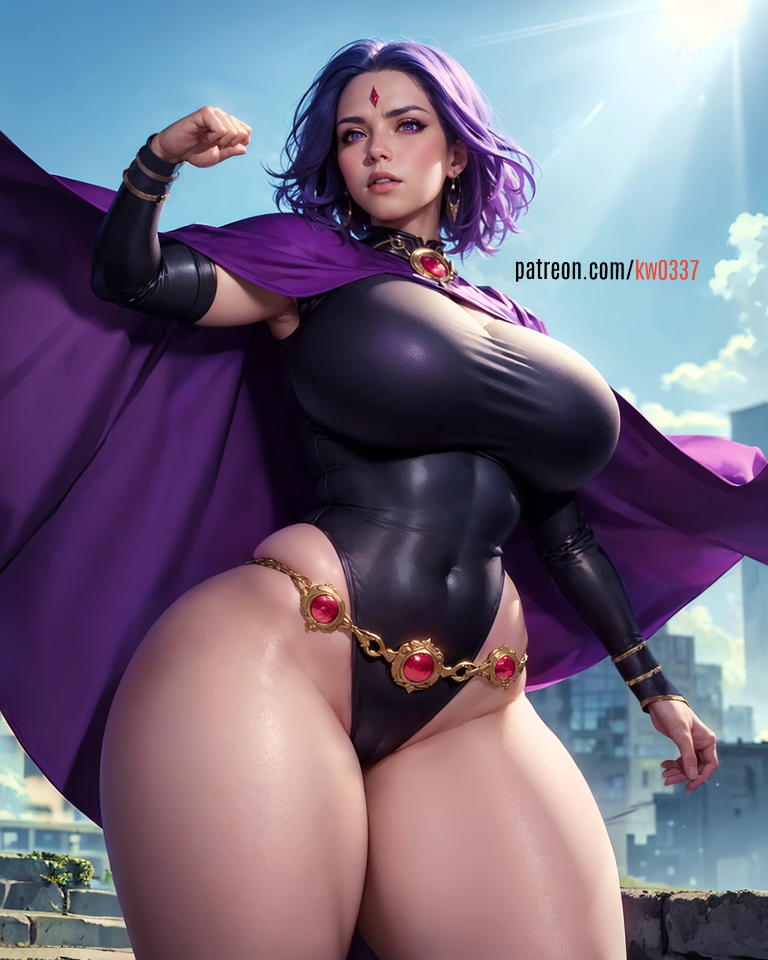 1girls ai_generated alternate_breast_size ass big_ass big_breasts breasts busty cape dc dc_comics female female_only hourglass_figure kw0337 large_ass large_breasts leotard pale-skinned_female pale_skin purple_cape purple_eyes purple_hair rachel_roth raven_(dc) solo superheroine teen_titans thighs voluptuous voluptuous_female wide_hips