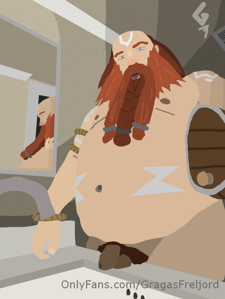 barrel bathroom fat_man flaccid gragas huge_belly league_of_legends mirror mirror_reflection nude penis sink tattoo traced