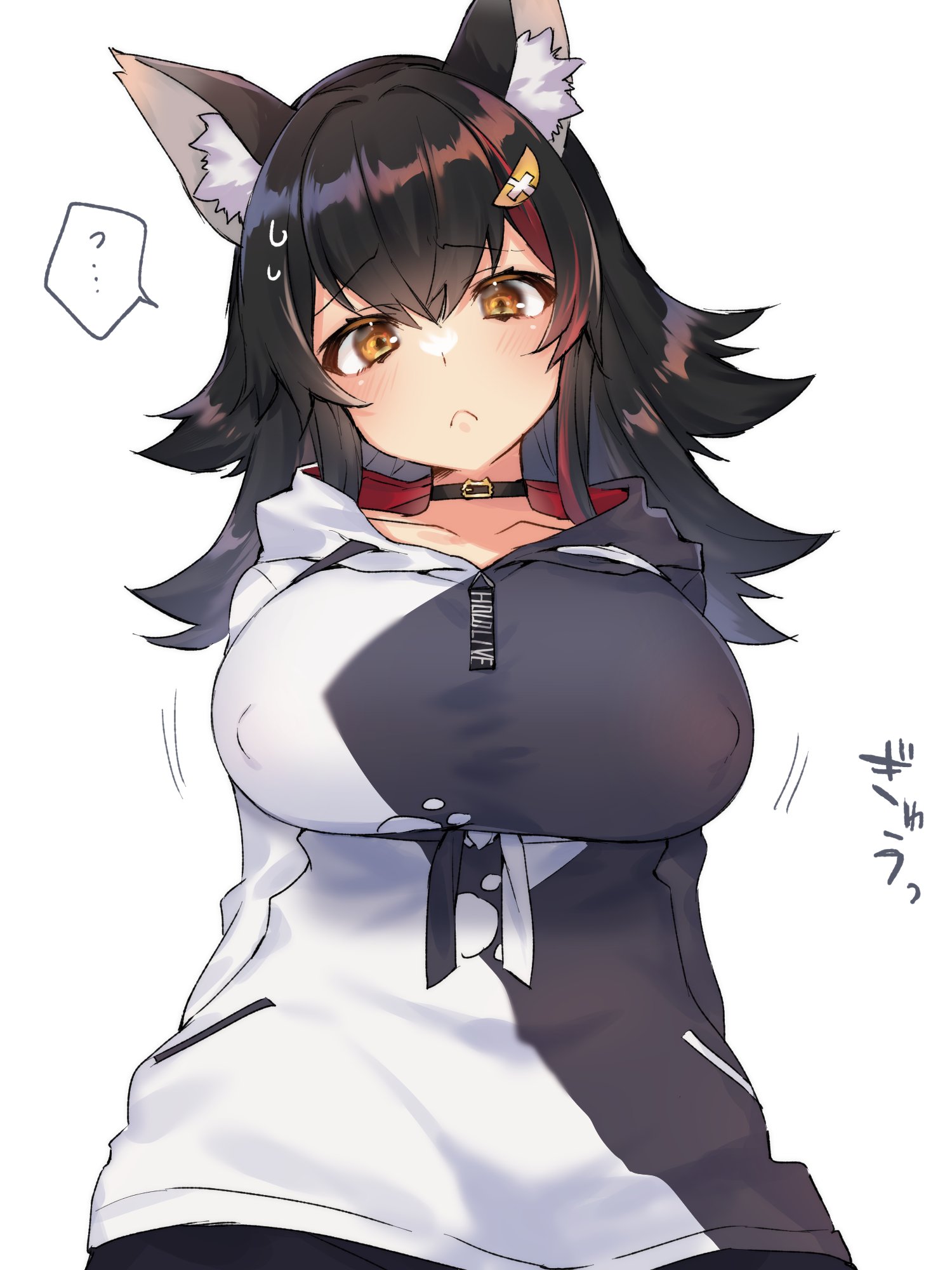 animal ears, artist request, big breasts, breasts, chiru (chiruuo), female, hololive, hololive gamers, hololive japan, huge breasts, large breasts, ookami mio, virtual youtuber, wolf, wolf ears, wolf girl