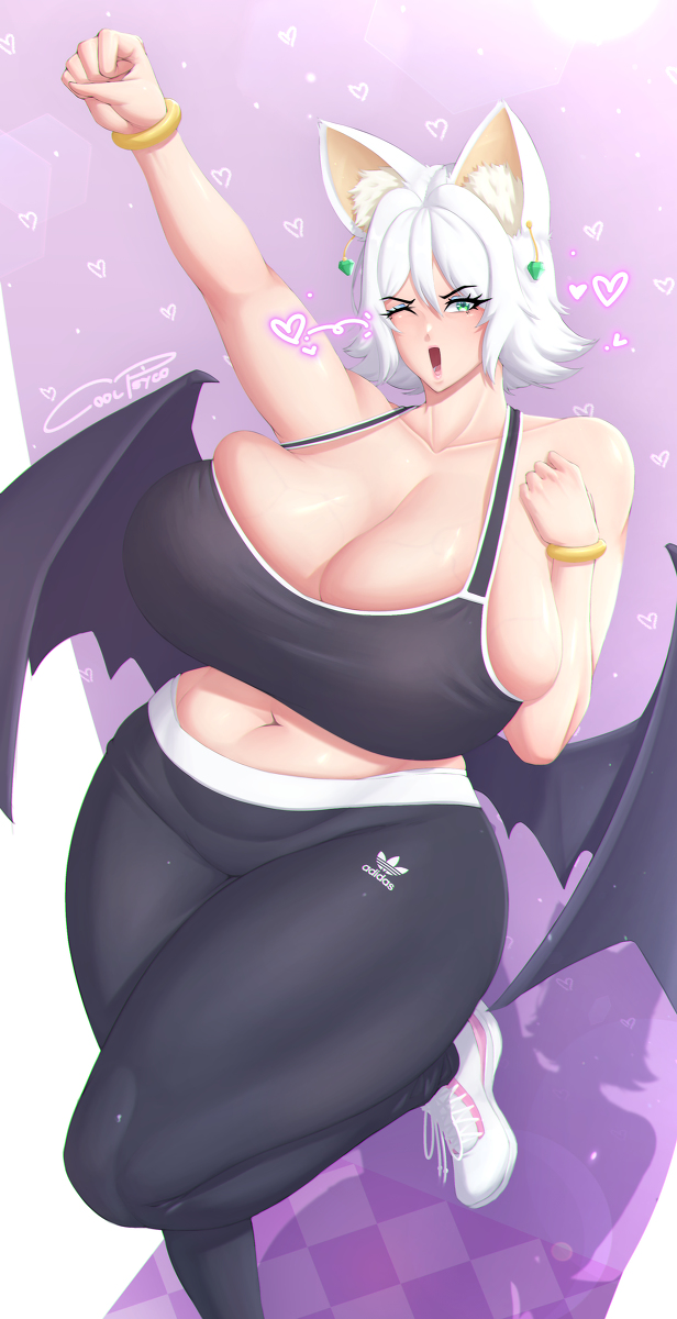 1girls, 2023, animal ears, bat ears, bat wings, breasts, cleavage, coolpsyco106, curvaceous, curvy, female, female focus, hi res, high resolution, highres, hips, huge breasts, human, human rouge, humanized, midriff, one eye closed, rouge the bat, rouge the rider, sega, short hair, solo, solo female, solo focus, sonic (series), thick thighs, thighs, voluptuous, white hair, wings