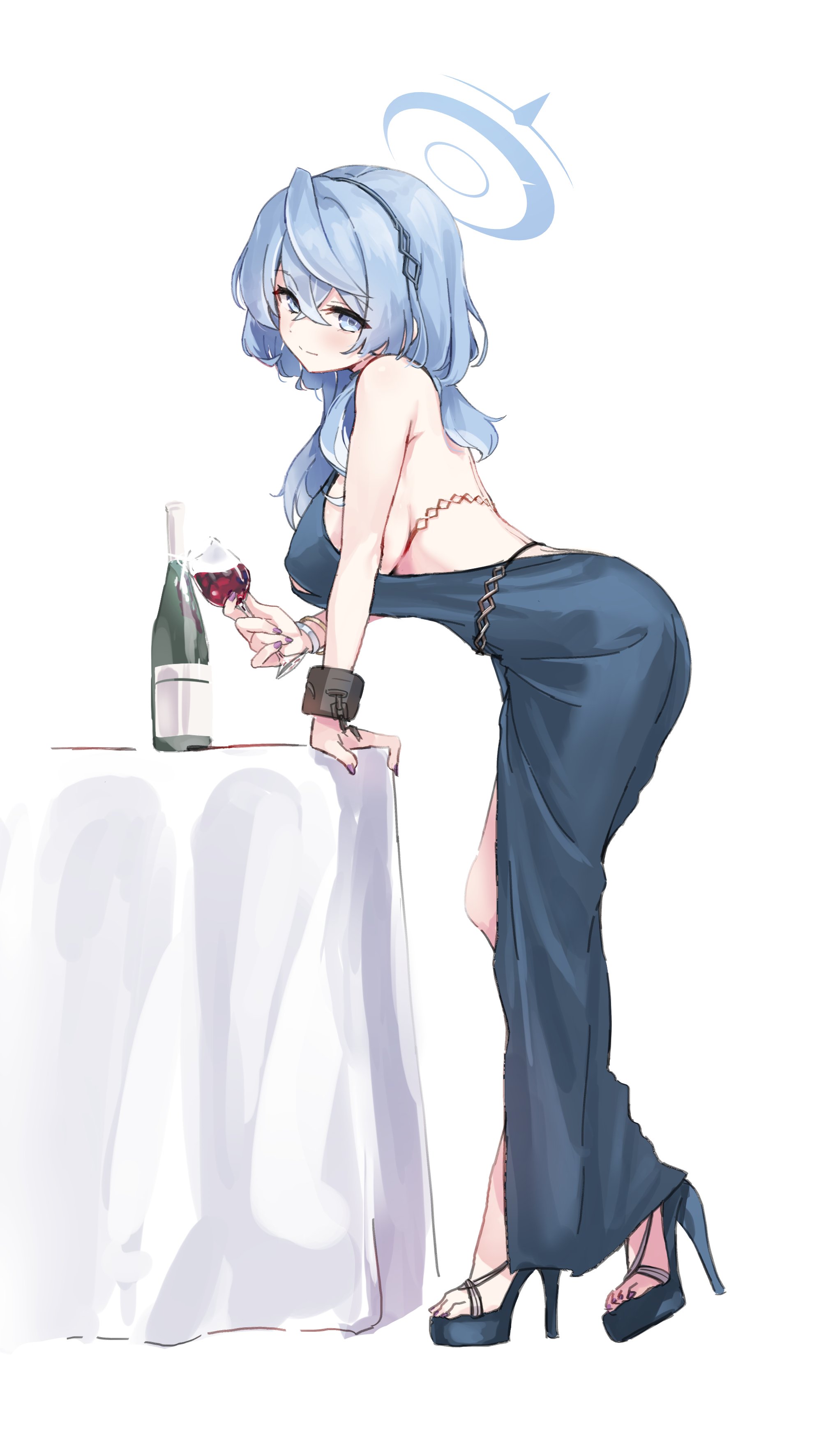ako (blue archive), ako (dress) (blue archive), ass, big ass, big breasts, blue archive, blue hair, breasts, bubble ass, bubble butt, dress, female, gehenna academy student, high heels, huge ass, iorikawawa, prefect team (blue archive), thick thighs, wide hips