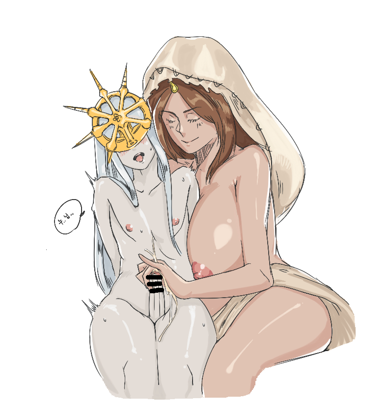 1boy 1girls big_breasts blush brother_and_sister brown_hair censored closed_eyes dark_souls dark_sun_gwyndolin deity ejaculation erection eyes_covered female femboy femboy_on_female femboysub femdom fromsoftware goddess handjob headgear headwear huge_breasts incest long_hair long_hair_male male malesub mayikillu nipples nude_male open_mouth pale-skinned_male penis queen_of_sunlight_gwynevere siblings silver_hair smile straight sweat thick_thighs tongue_out veil white_hair wide_hips