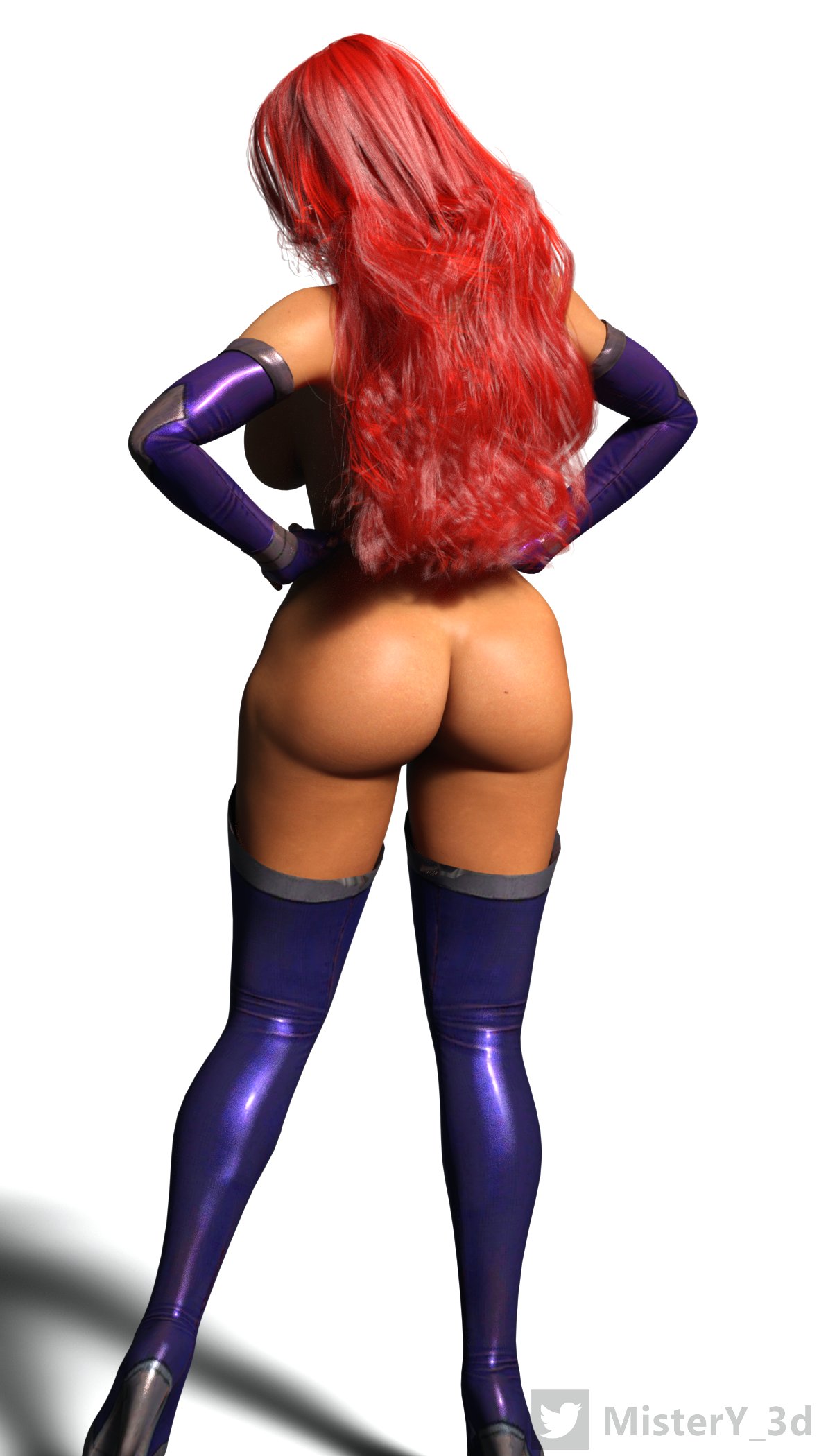 1girls 3d ass back_view big_ass big_butt boots dc dc_comics female female_only koriand'r mistery_3d naked nude solo starfire teen_titans thick_thighs