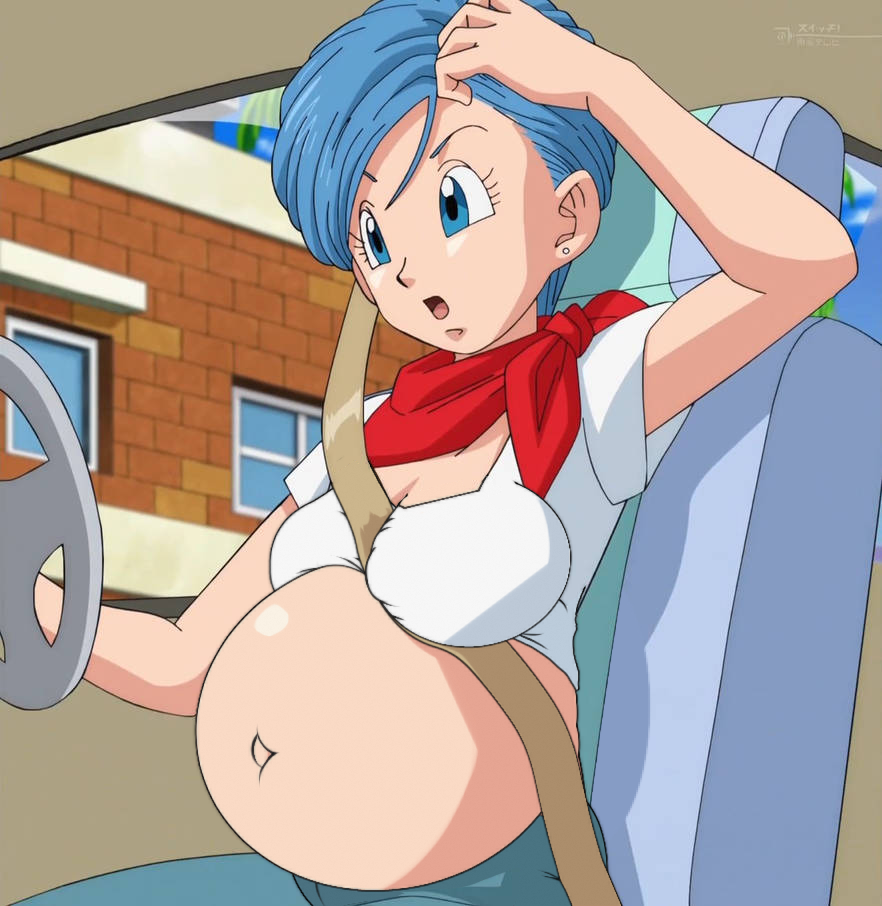 1girls belly big_belly big_breasts blue_hair breasts bulma_briefs dragon_ball dragon_ball_super dragon_ball_z edit female morphtothetop pregnant screenshot_edit solo_female