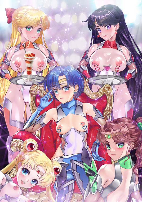 5girls ami_mizuno arion_canvas bishoujo_senshi_sailor_moon bow clothing female female_only harem makoto_kino minako_aino multiple_girls nipple_piercing pierced_nipples rei_hino sailor_jupiter sailor_mars sailor_mercury sailor_moon sailor_venus small_breasts tagme throne usagi_tsukino