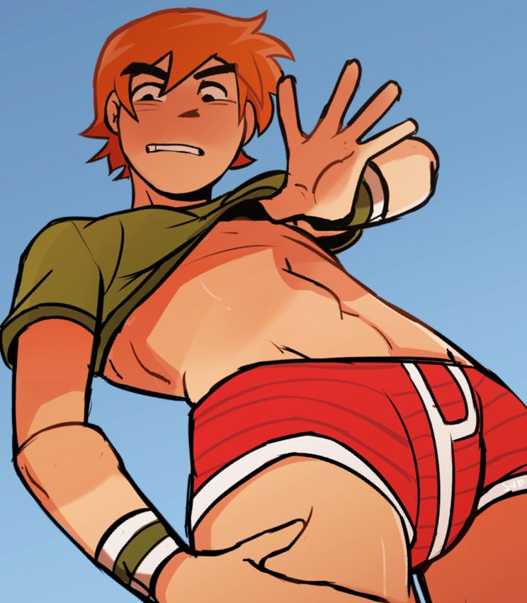 clothing gay orange_hair sabobonds scott_pilgrim scott_w_pilgrim shirt shirt_lift solo solo_male underwear