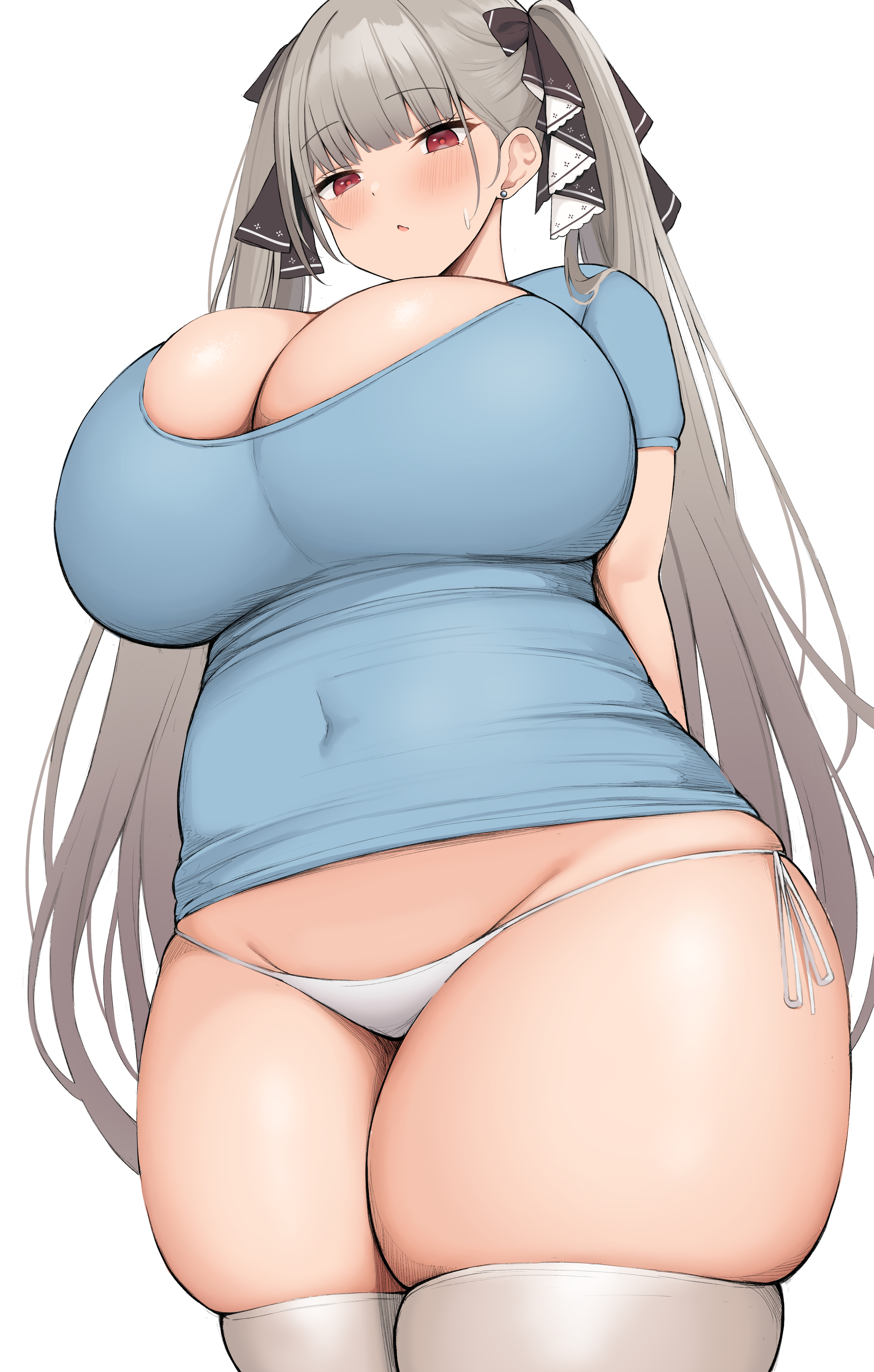 1girls, azur lane, breasts, chubby, female, formidable (azur lane), hi res, hips, huge breasts, light skin, light-skinned female, long hair, massive breasts, neneneji, panties, red eyes, thick thighs, thighs, twintails, voluptuous, white background, white hair, wide hips