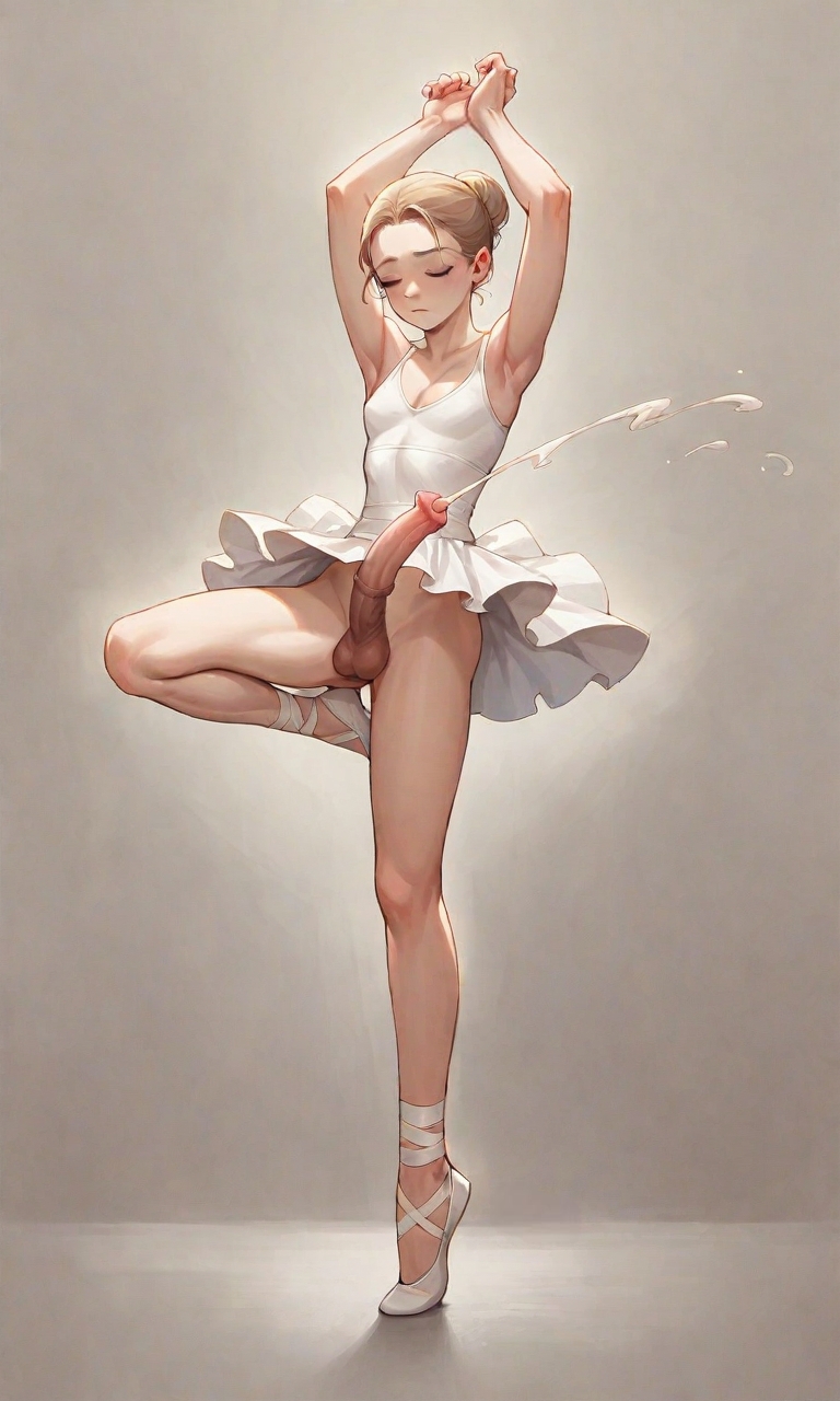 ai_generated ballerina ballet ballet_dress ballet_shoes ballet_slippers blonde_hair closed_eyes cum cumdrip cumshot dress ejaculation erection eyes_closed futa_only futanari hands-free handsfree_ejaculation horse_penis horsecock horsecock_futanari penis testicles