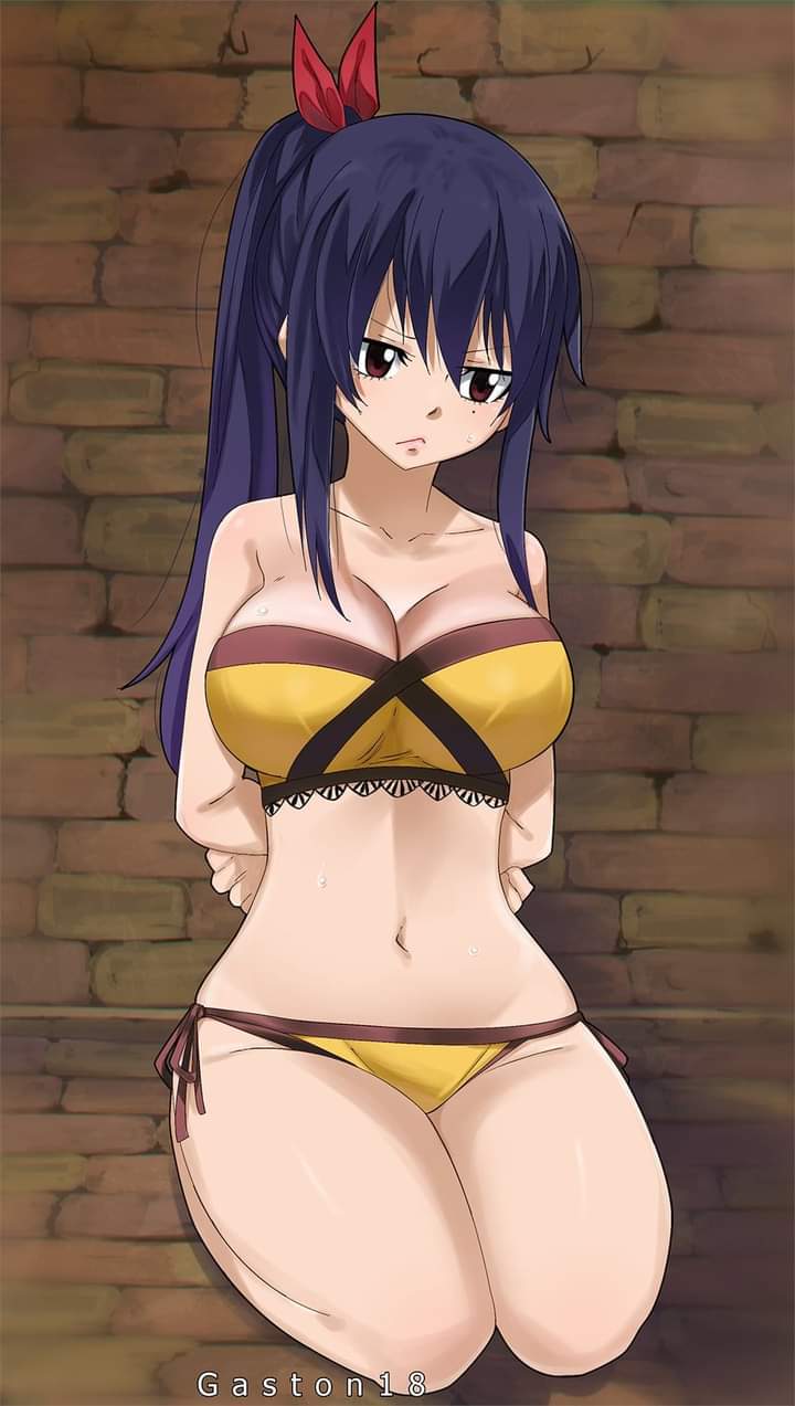 1girls big_breasts blue_hair bondage breasts edens_zero female_only full_body gaston18 hands_behind_back hands_tied hands_tied_back hands_tied_behind_back homura_kogetsu long_hair ponytail red_eyes sole_female solo swimsuit tagme tied_up