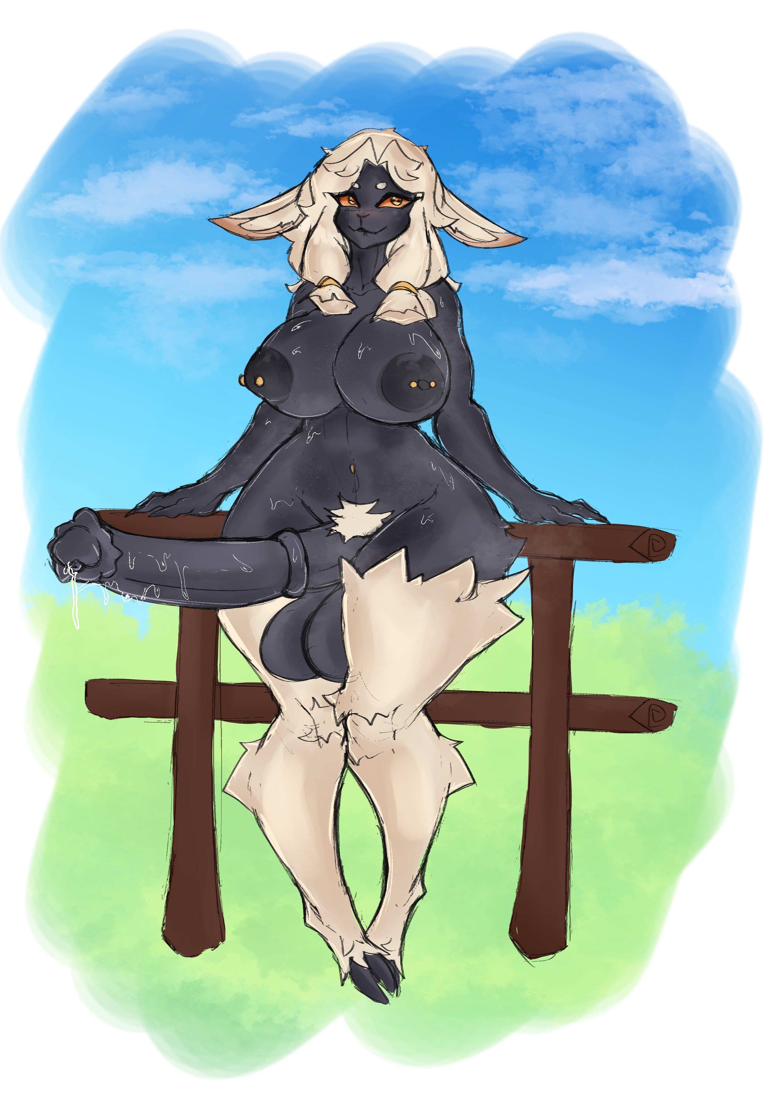 1futa, anthro, caprine, caprine eyes, caprine futa, caprine humanoid, futa only, futanari, horsecock, horsecock futa, intersex, penis, reinette (nanokindred), sheep, suninverted