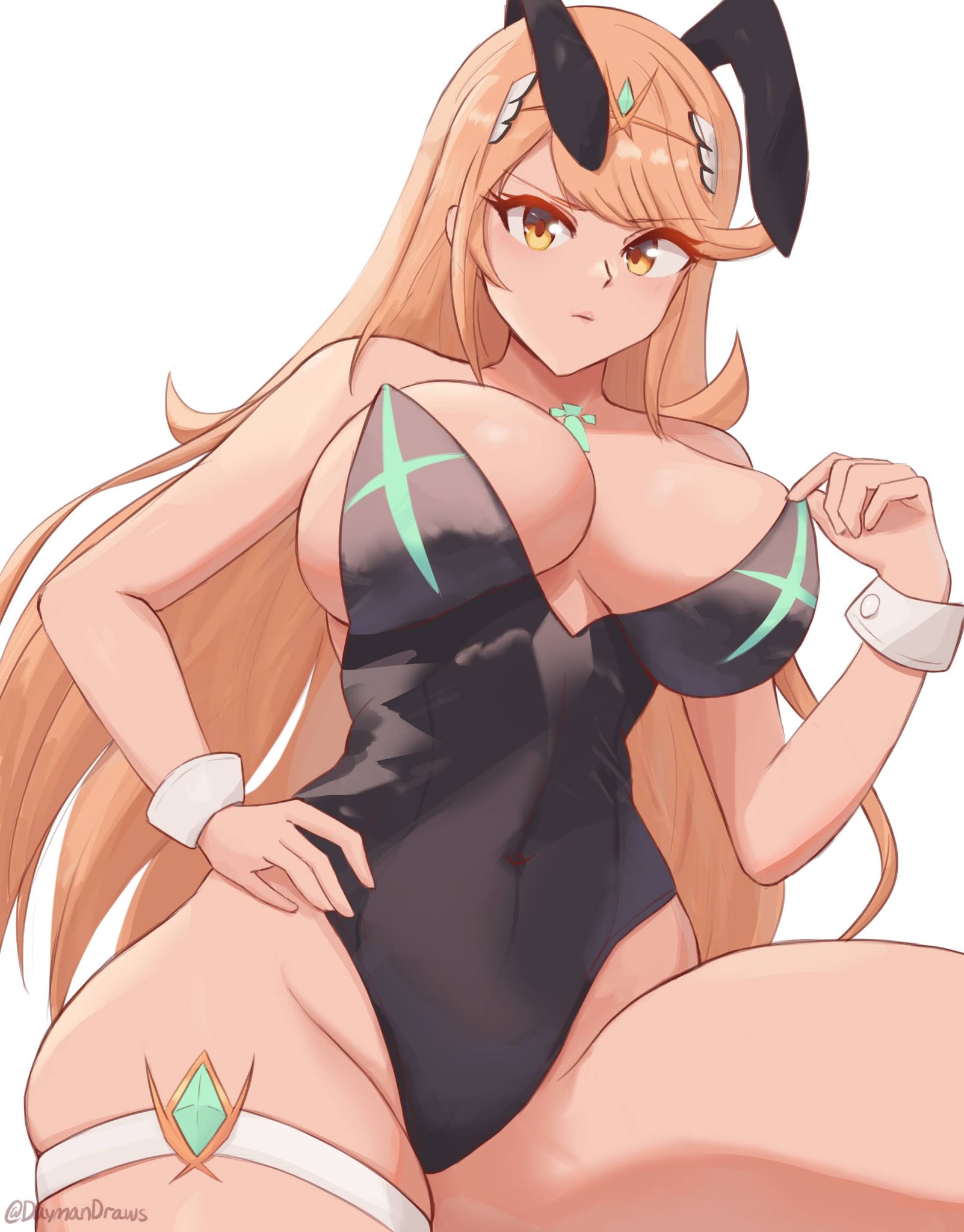 blonde hair, breasts, bunny ears, daymandraws, female, female only, mythra, nintendo, solo, xenoblade (series), xenoblade chronicles 2