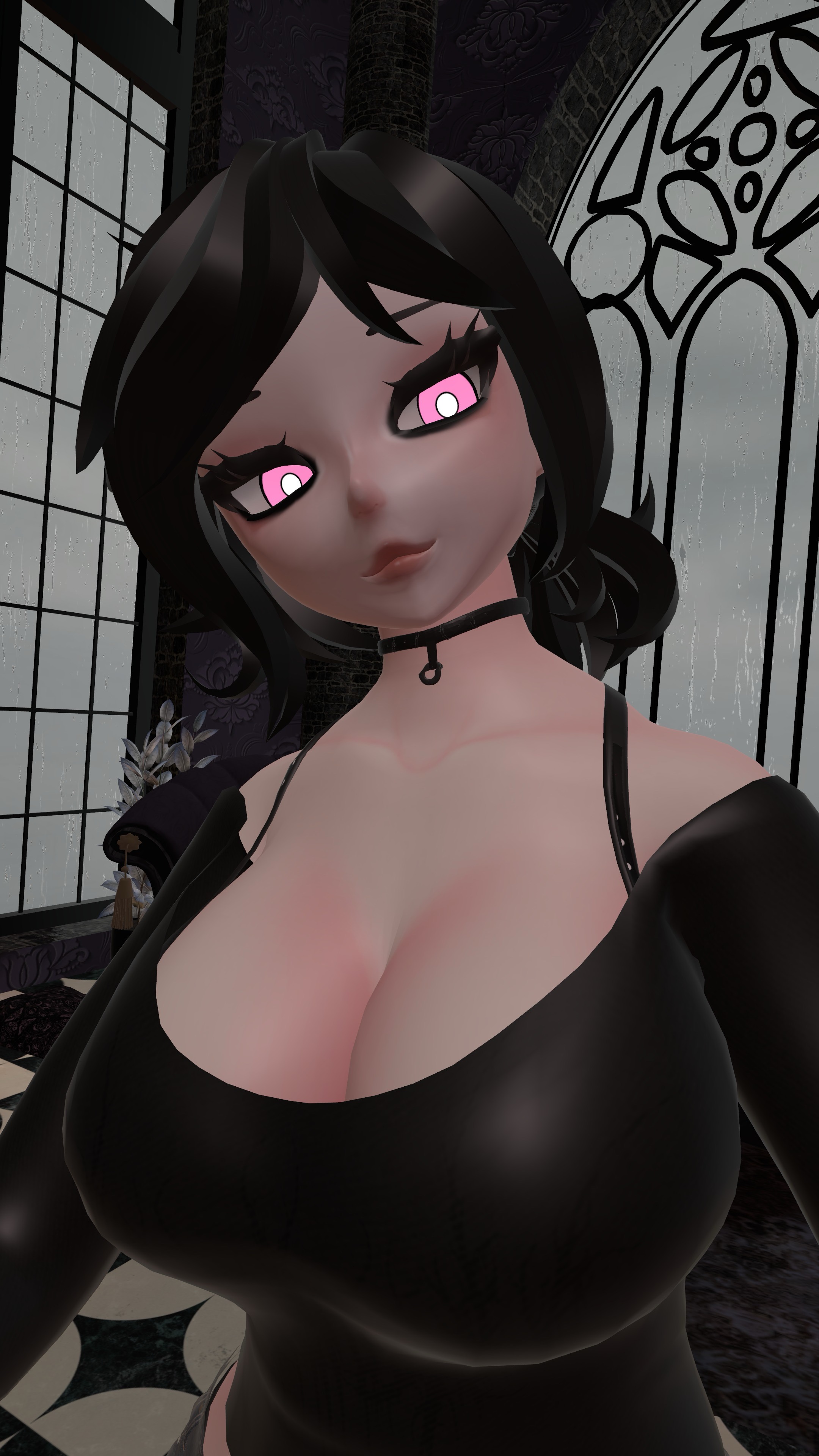 3d, 3d model, ashley graves, big breasts, breasts, female, goth, kallylady, light skin, light-skinned female, pale skin, pale-skinned female, pink eyes, tagme, the coffin of andy and leyley, unity (engine), vrchat, vrchat avatar, vrchat model