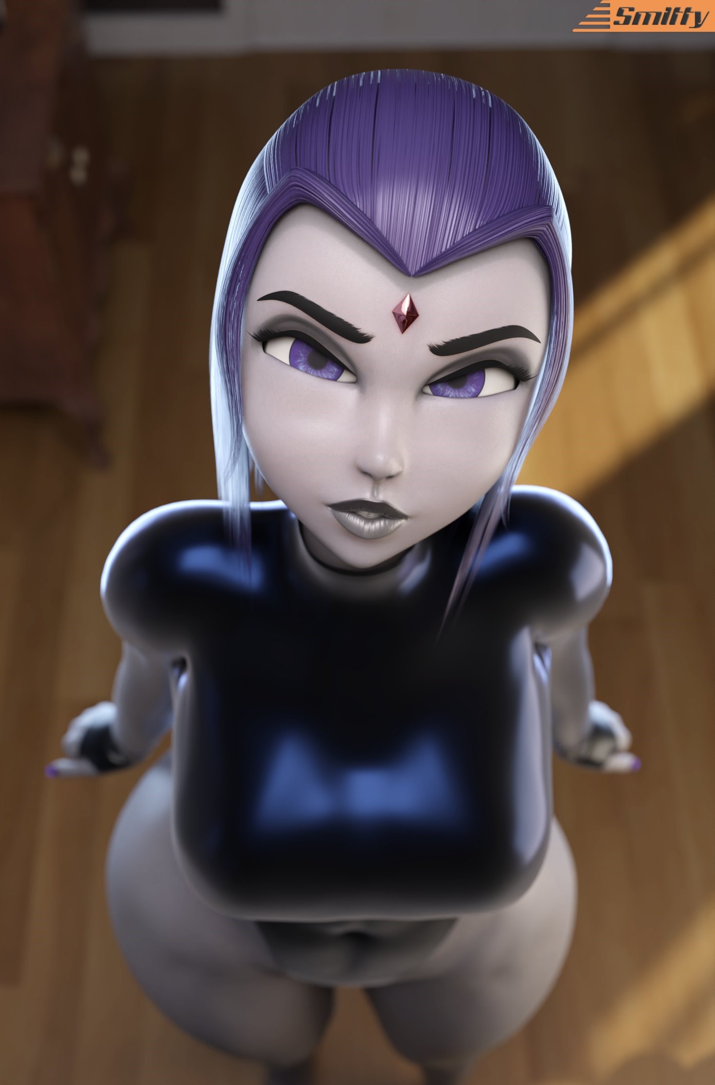3d, barefoot, big breasts, breasts, dc, dc comics, female, female only, full color, fully clothed, goth, goth girl, monster, monster girl, no penetration, no sex, raven (dc), smitty34, solo, solo female, white female