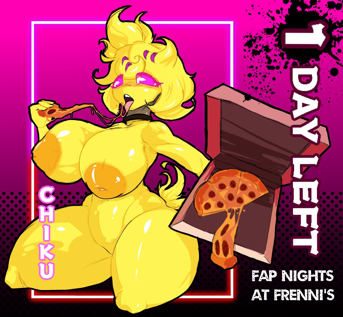 animatronic anthro avian bird blonde_hair chica_(cally3d) chica_(fnaf) chicken chiku clothing female five_nights_at_freddy's food fredina's_nightclub galliform gallus_(genus) genitals hair machine nipples nude phasianid pink_eyes pizza pizza_box pussy robot scottgames solo solo_focus stormkinght tongue tongue_out yellow_body