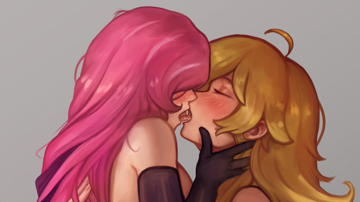 2girls akeowi blonde blonde_female blonde_hair blonde_hair_female blush blush_lines blushing closed_eyes eyes_closed female/female female_focus female_on_female female_only french_kiss girl_on_girl girls girls_only kissing lesbian lesbian_kiss long_hair multiple_girls neo_(rwby) only_female rwby tagme tongue_kiss tongue_on_tongue two_tone_hair yang_xiao_long yuri